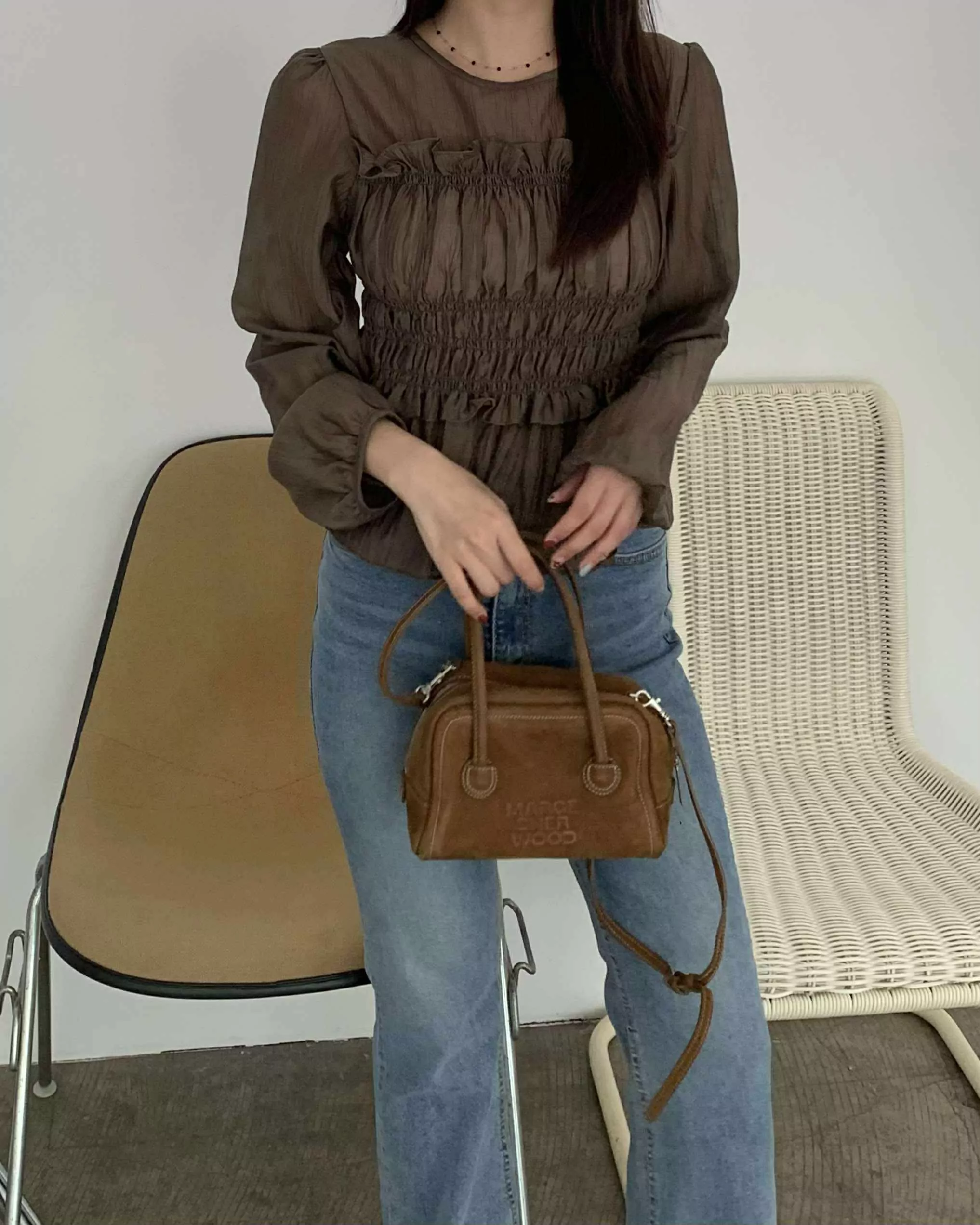 仙女光澤造型上衣 (咖)