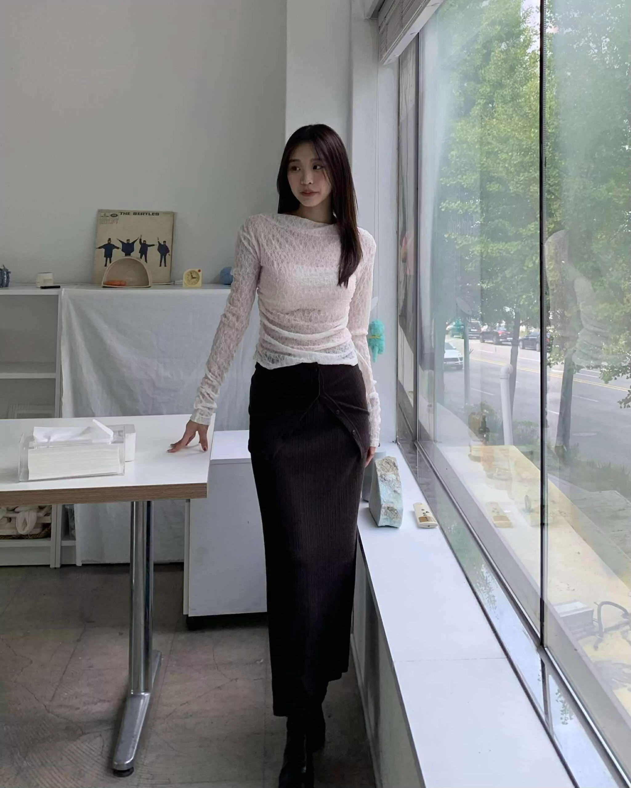 小姊姊排扣平口針織裙set (咖)