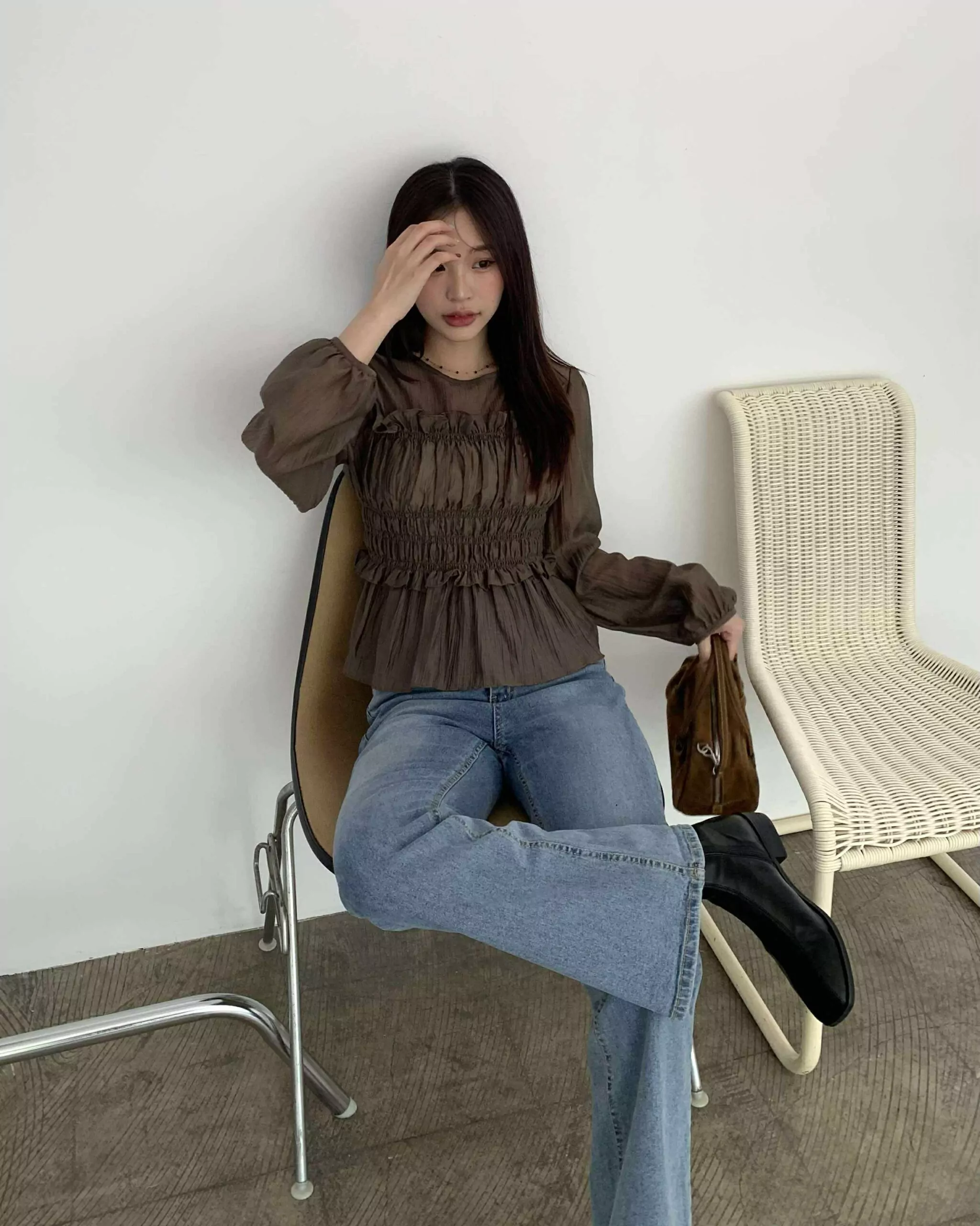 仙女光澤造型上衣 (咖)