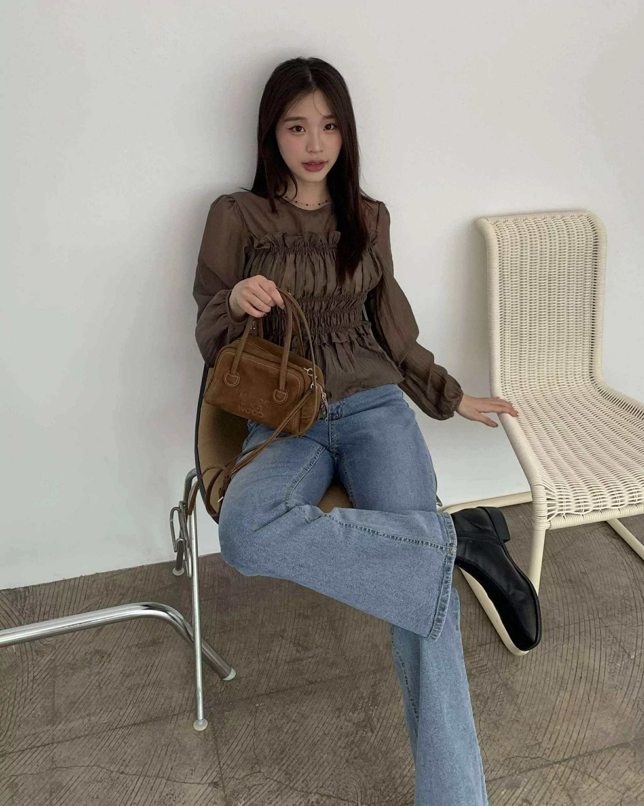 仙女光澤造型上衣 (咖)