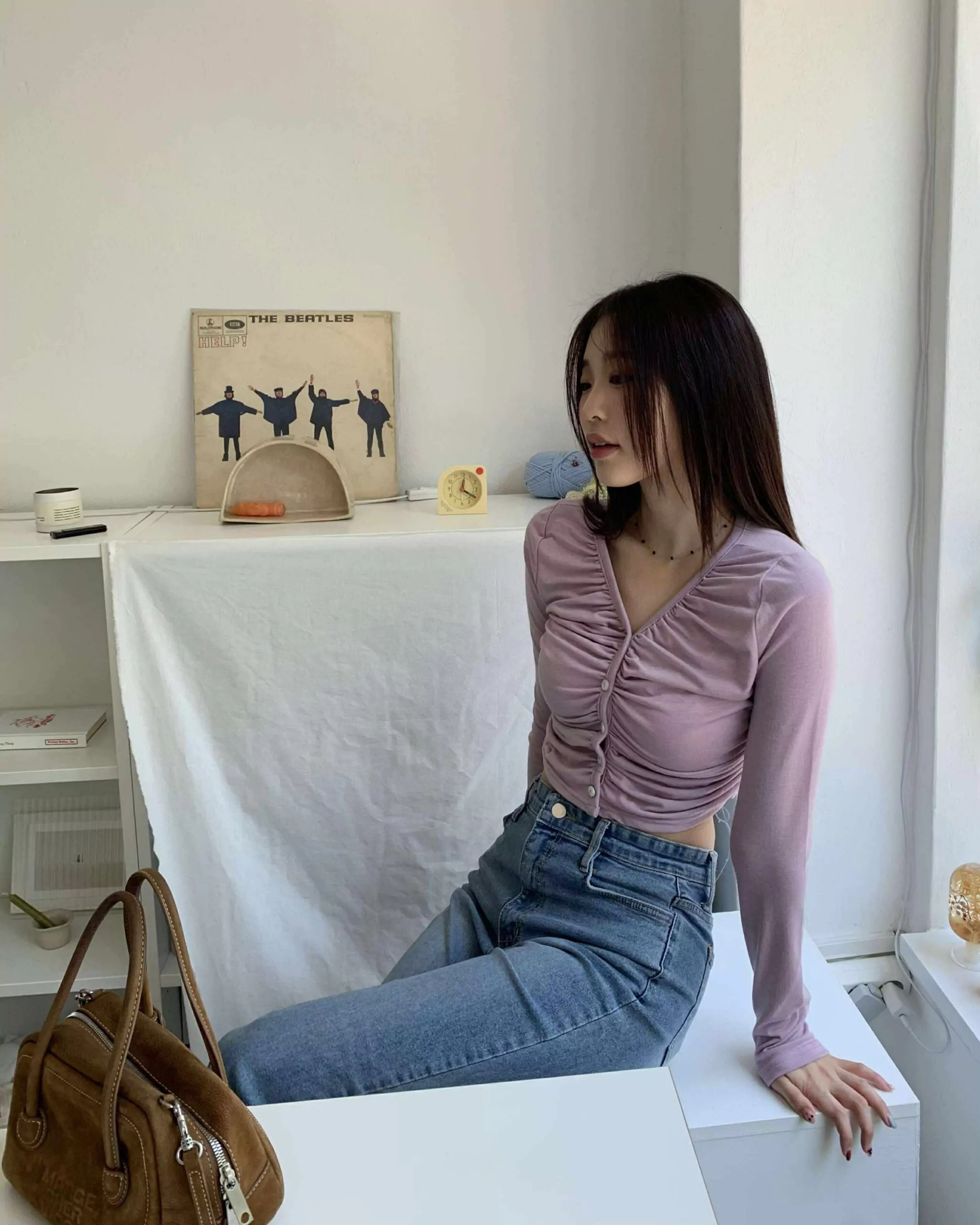 辣妹必收抓皺排扣短上衣 (粉)