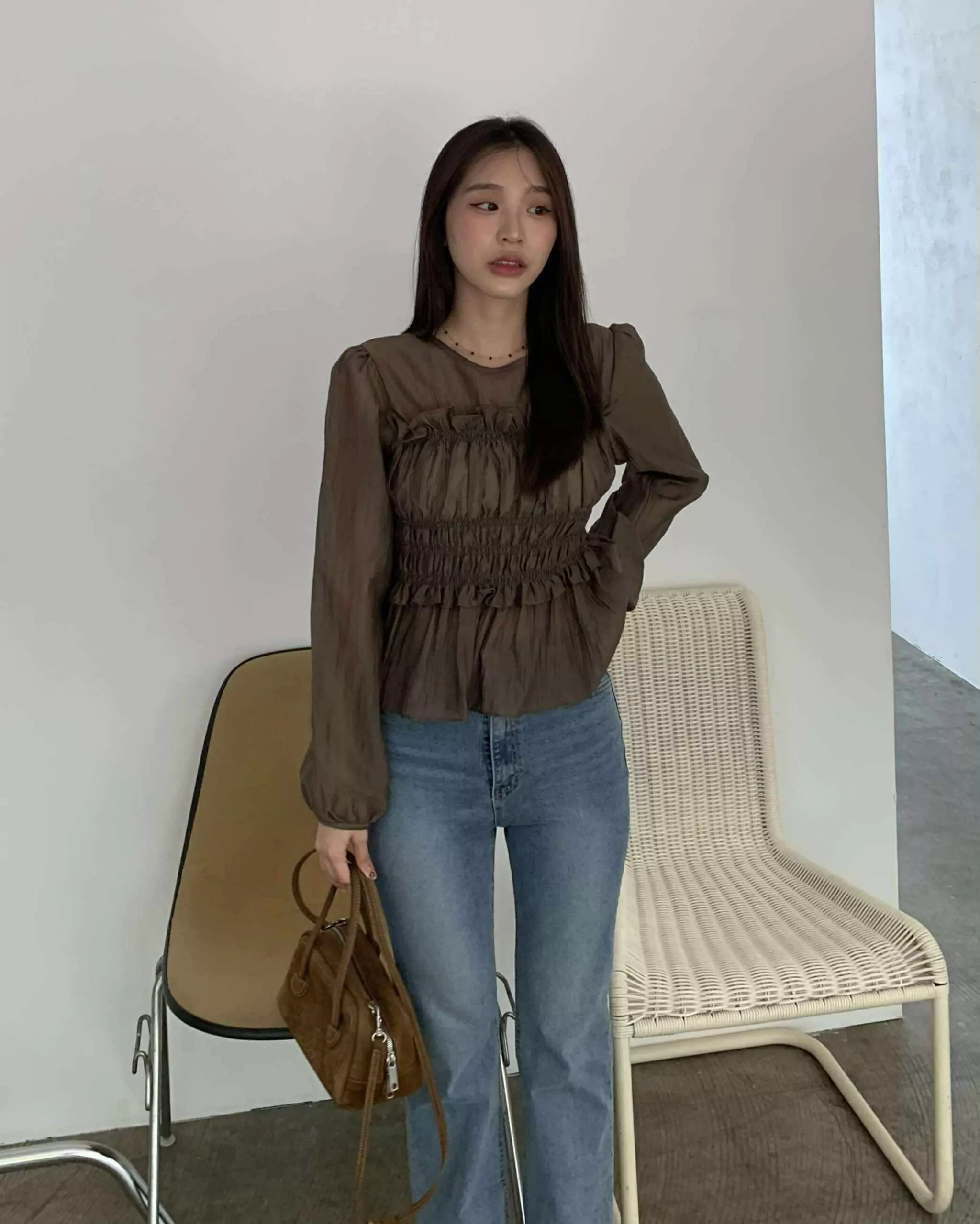 仙女光澤造型上衣 (咖)