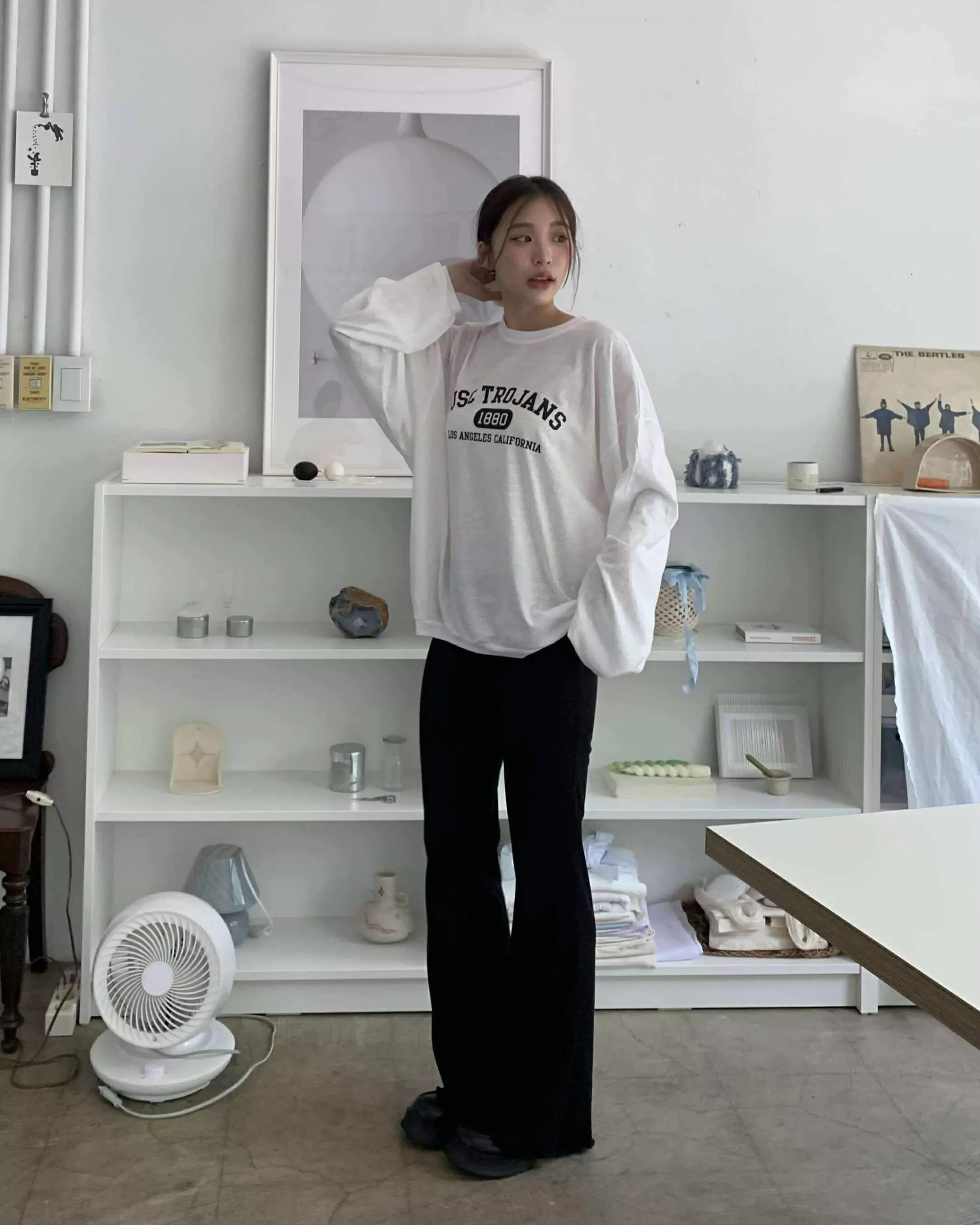 細褶點點落地褲 (黑)