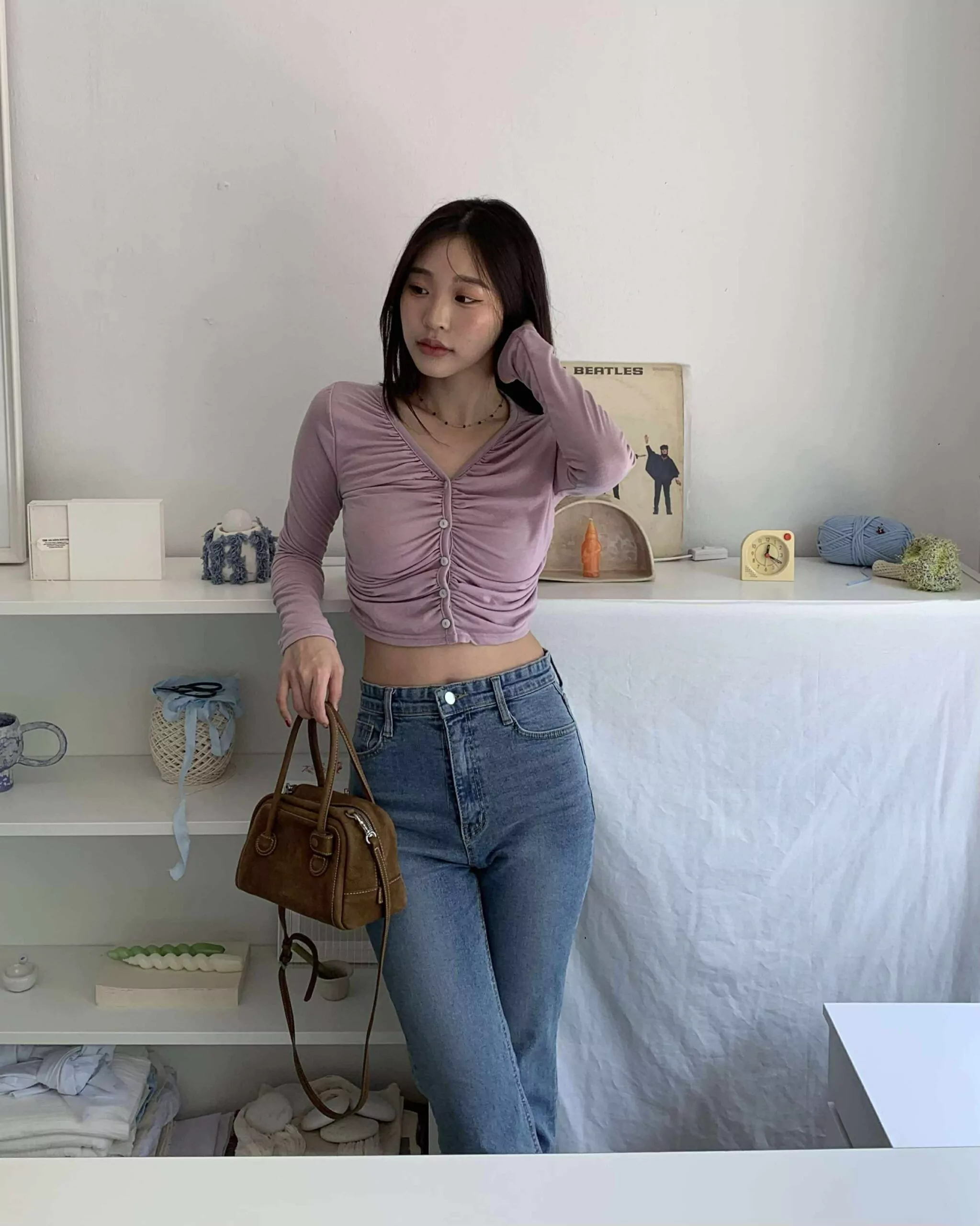 辣妹必收抓皺排扣短上衣 (粉)