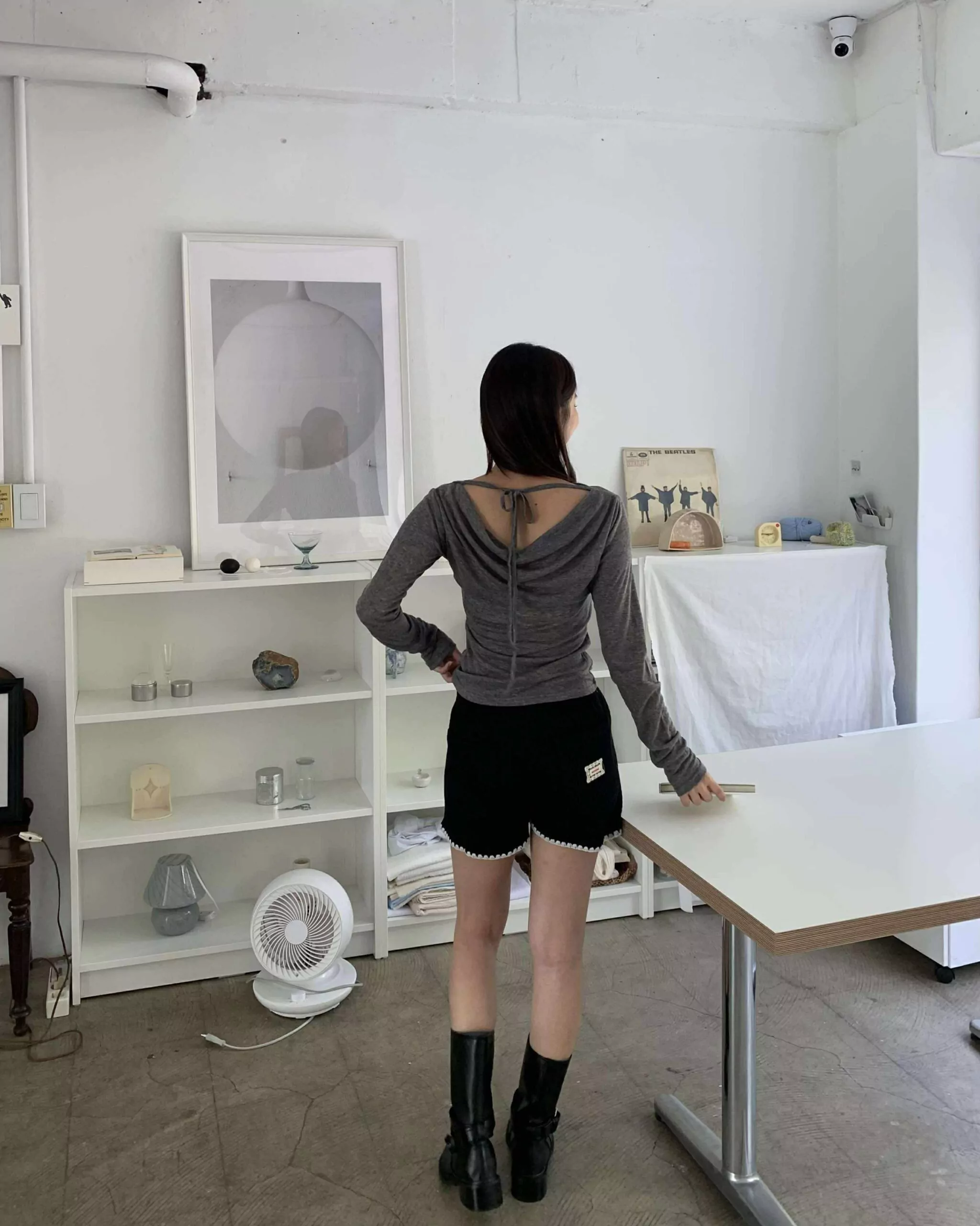 可愛小標滾邊粗針織短褲 (黑)