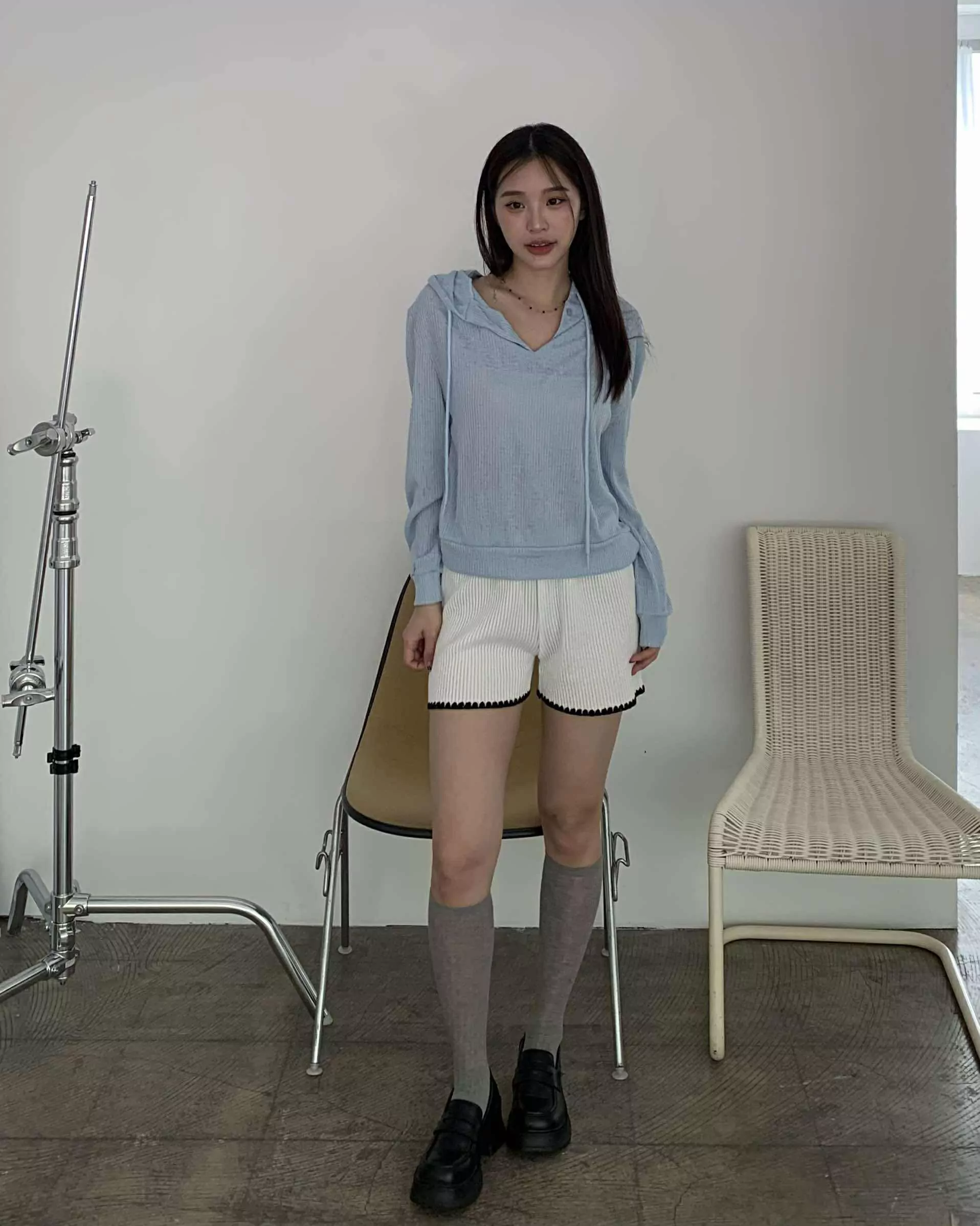 回頭率100%連帽針織上衣 (藍)