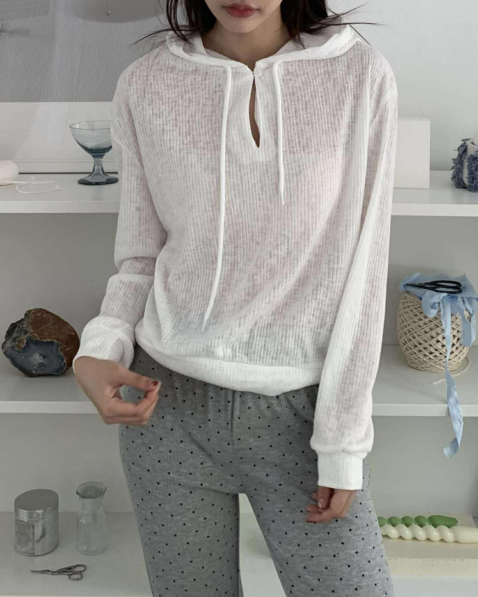 回頭率100%連帽針織上衣 (白)