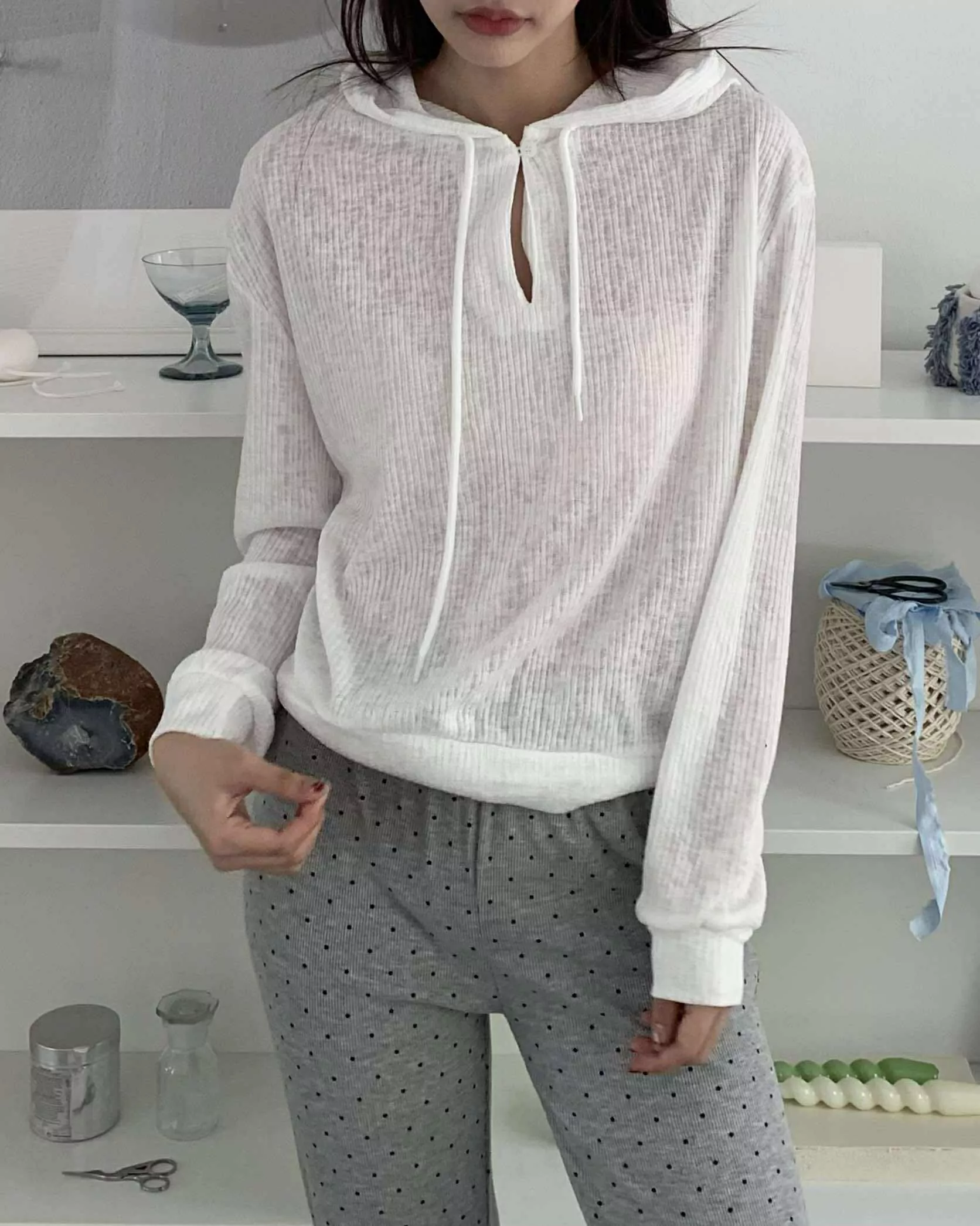 回頭率100%連帽針織上衣 (白)