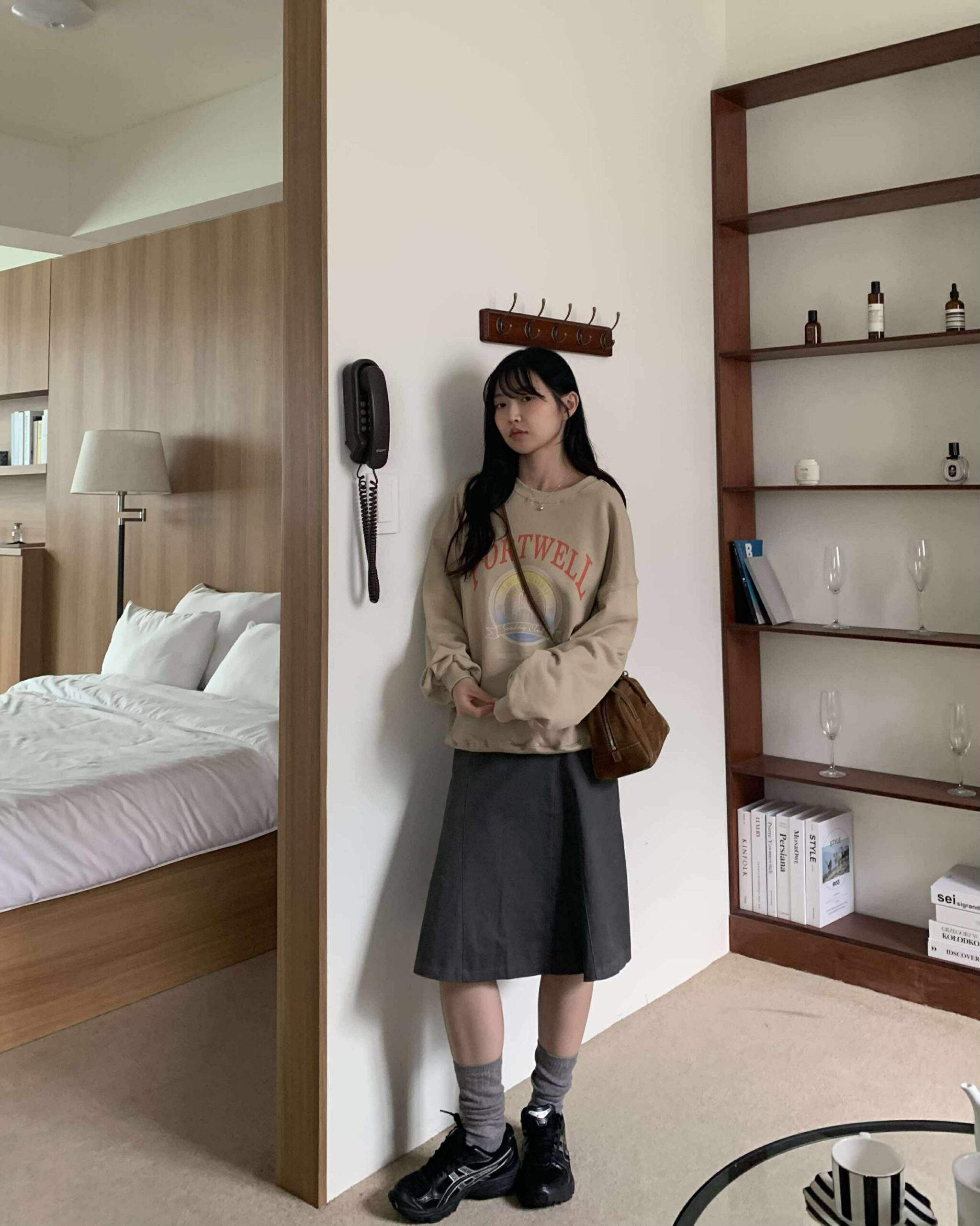 部落客時髦及膝裙 (深灰)