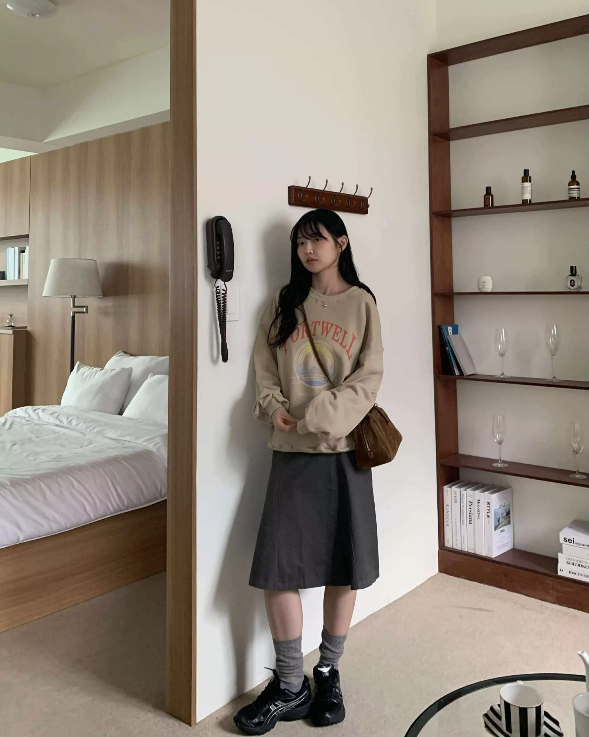 部落客時髦及膝裙 (深灰)