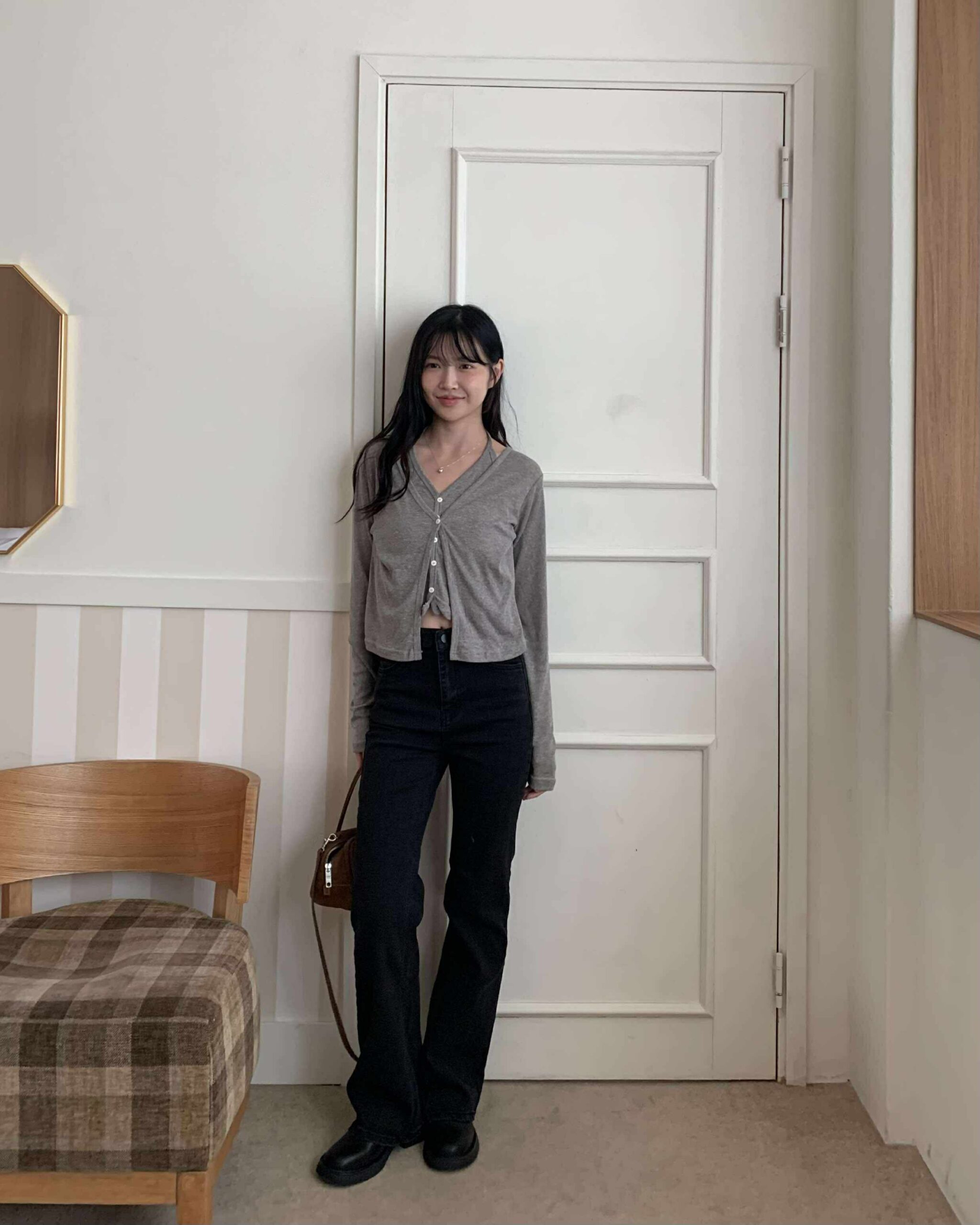 韓網款繞頸層次造型上衣 (灰)