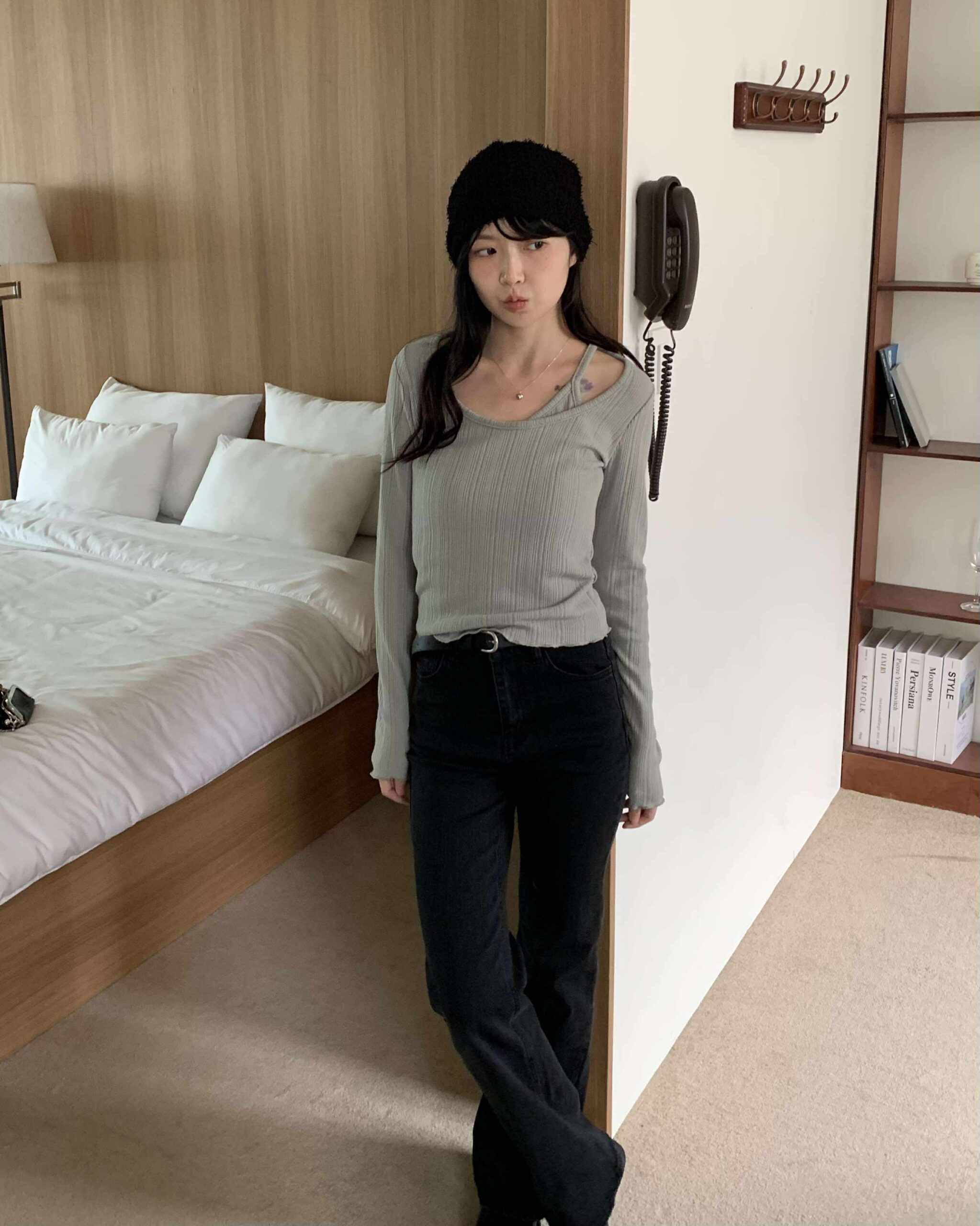 小性感坑條疊穿針織上衣 (綠)