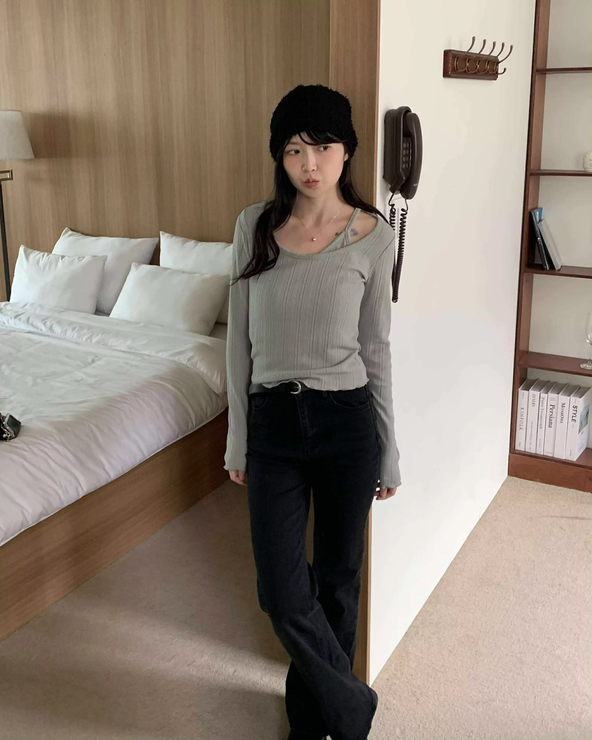 小性感坑條疊穿針織上衣 (綠)