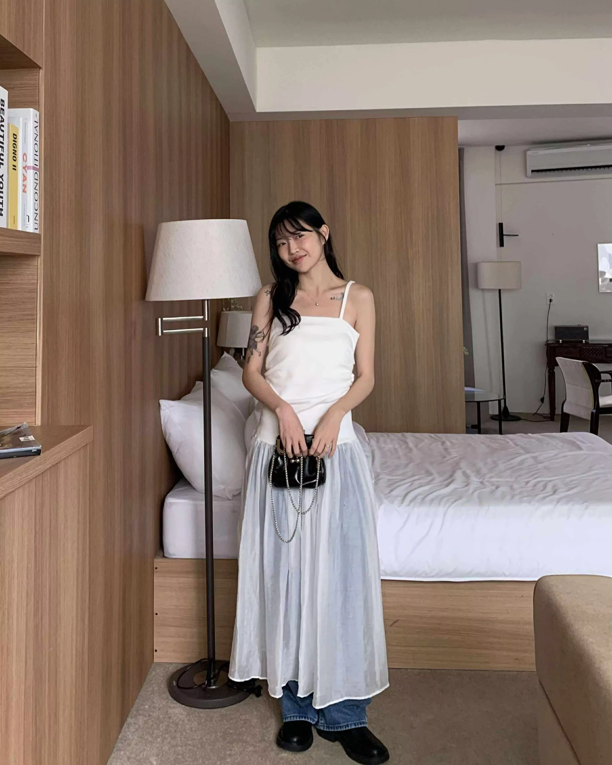 小仙女低腰拼接紗裙洋裝(白)