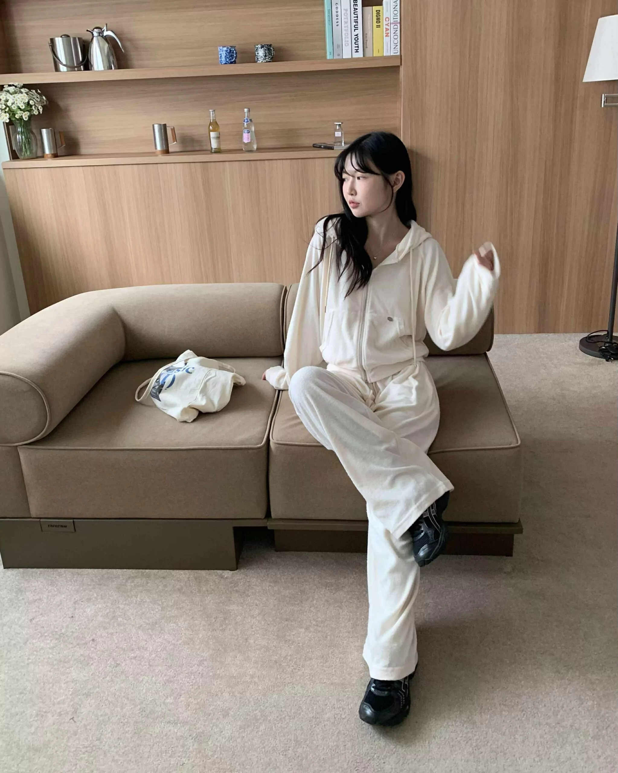 質感辣妹毛巾布運動套裝組 (可分開購買) (米白)