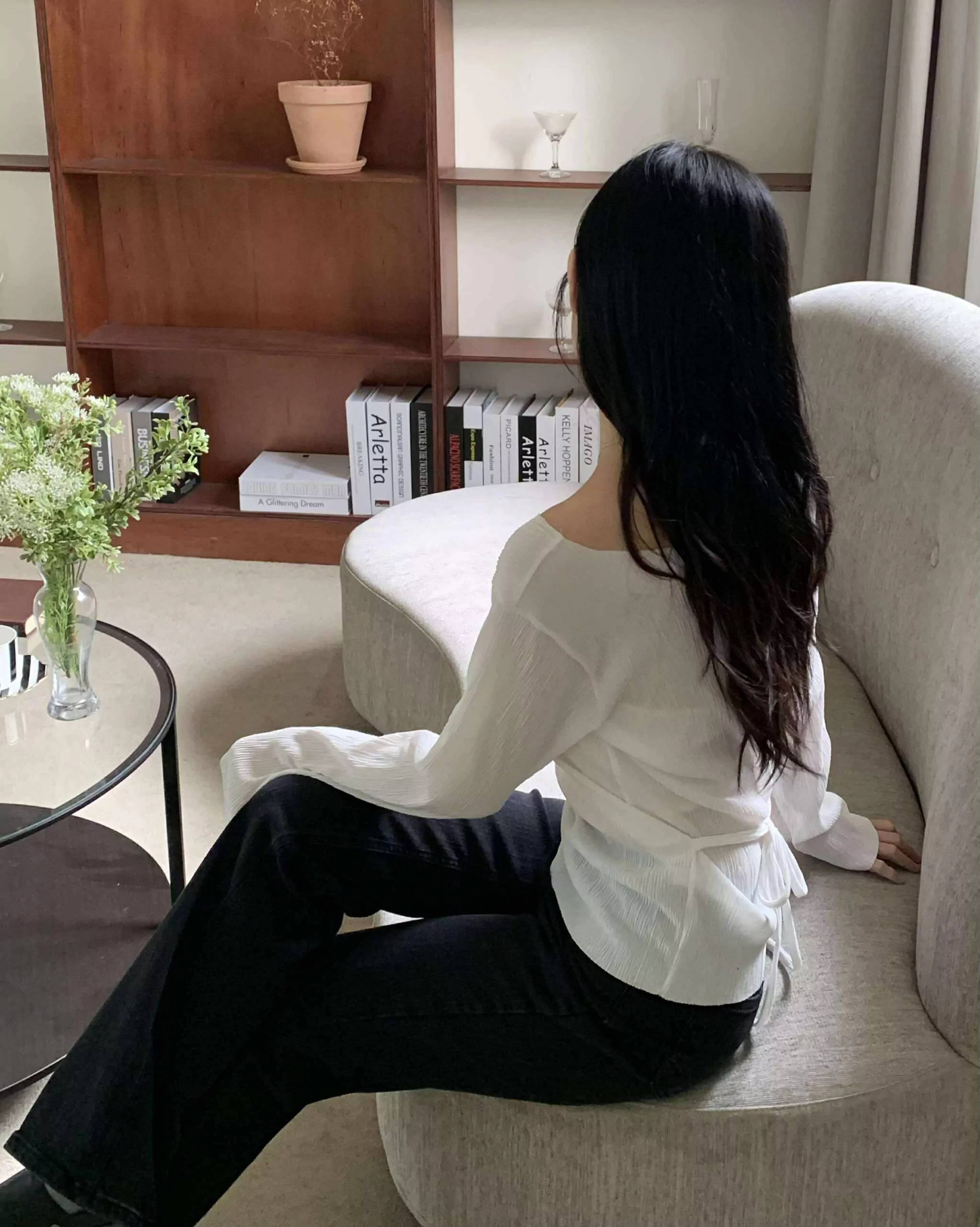 狎鷗亭日常皺摺綁帶上衣 (白)