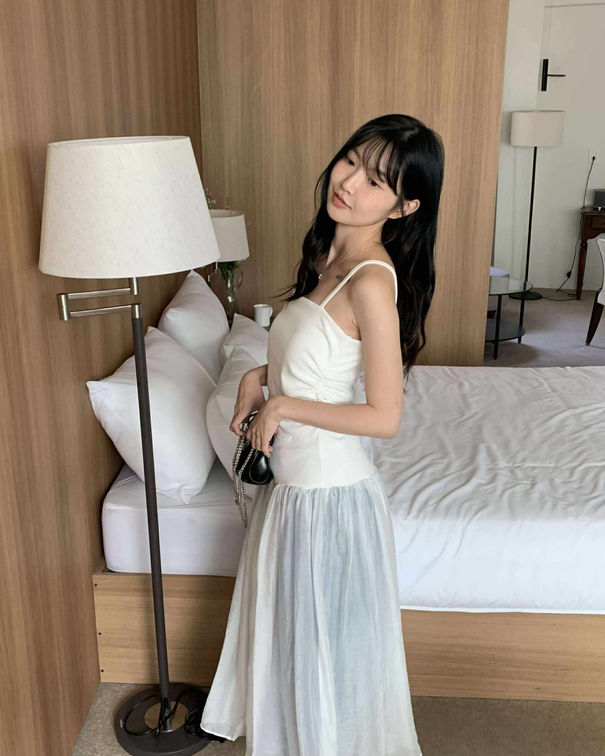 小仙女低腰拼接紗裙洋裝(白)