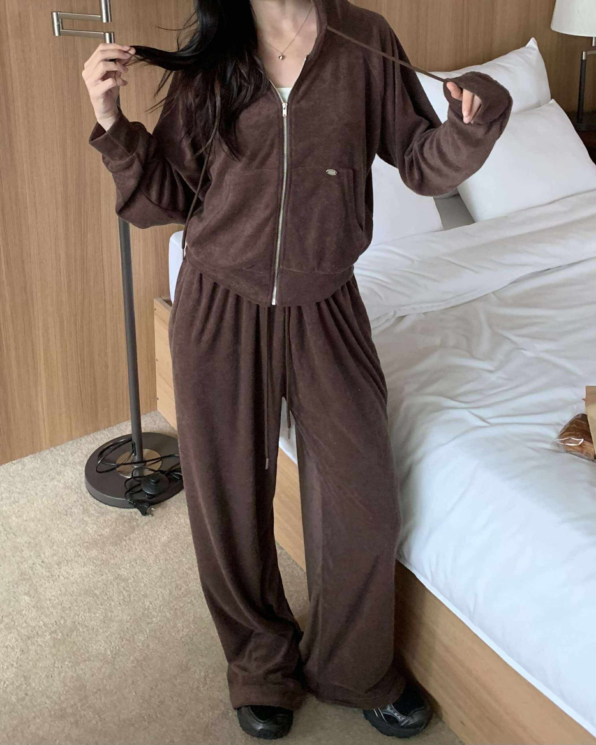 質感辣妹毛巾布運動套裝 (可分開購買) (咖)