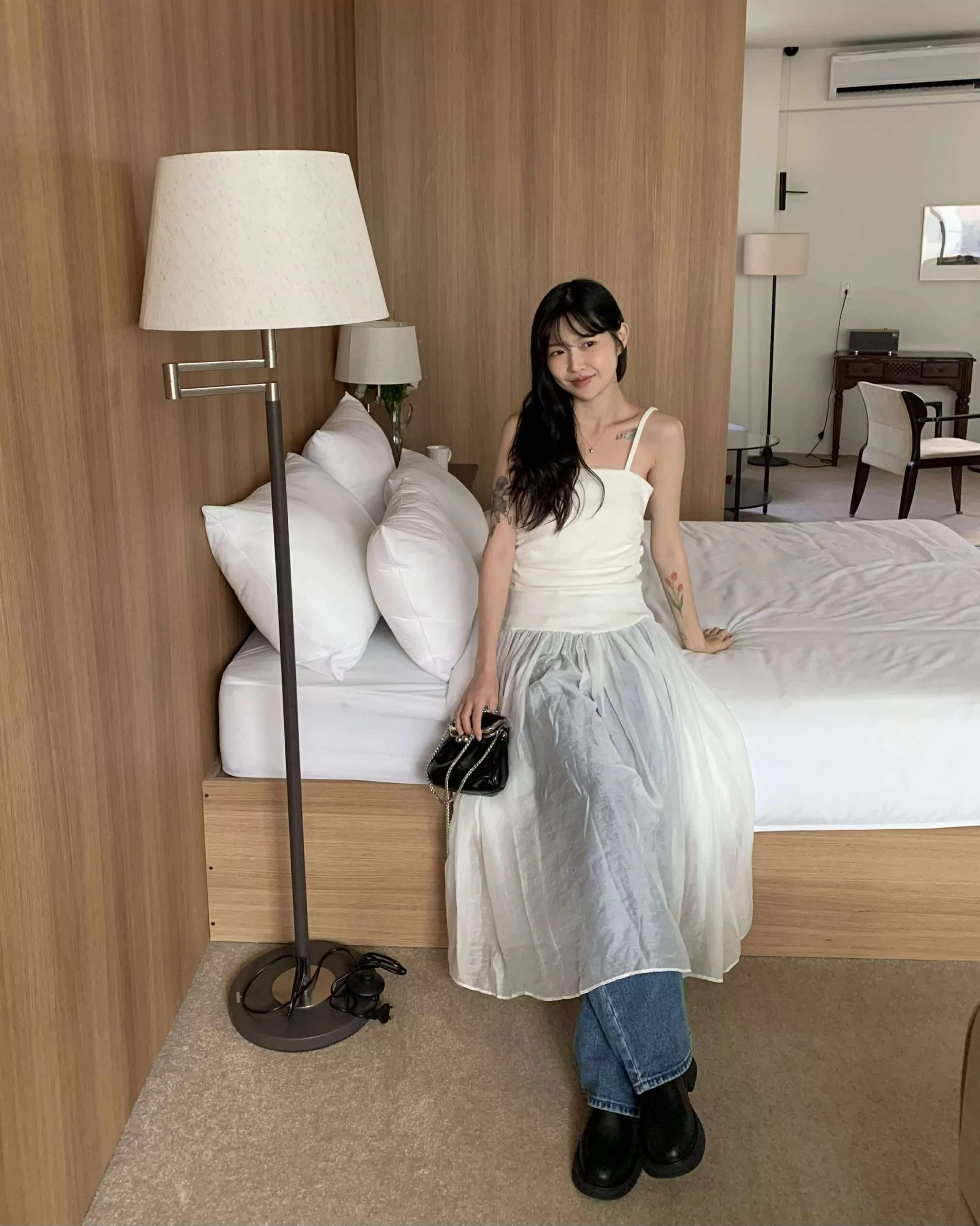 小仙女低腰拼接紗裙洋裝(白)