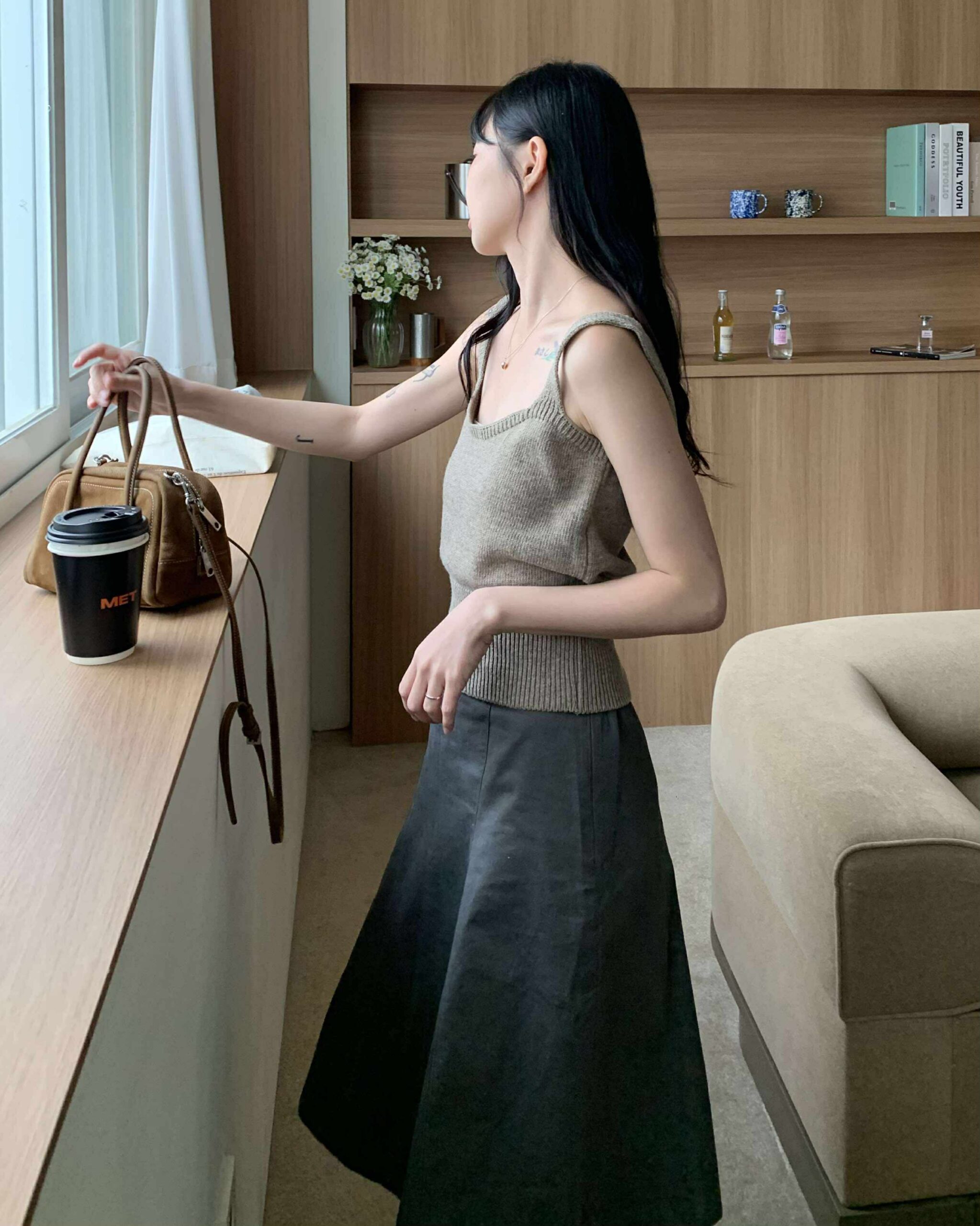 部落客時髦及膝裙 (深灰)