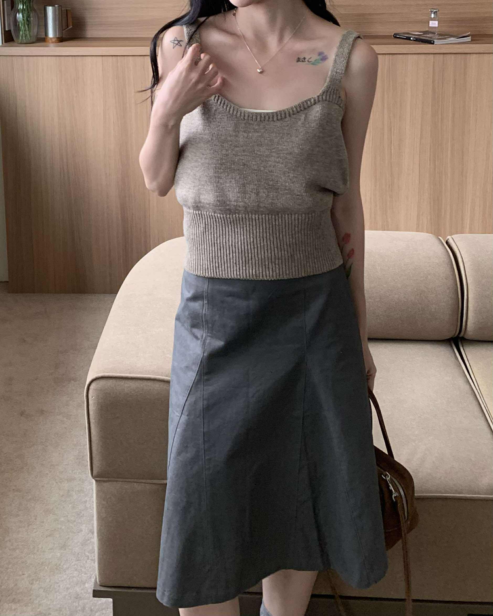 部落客時髦及膝裙 (深灰)