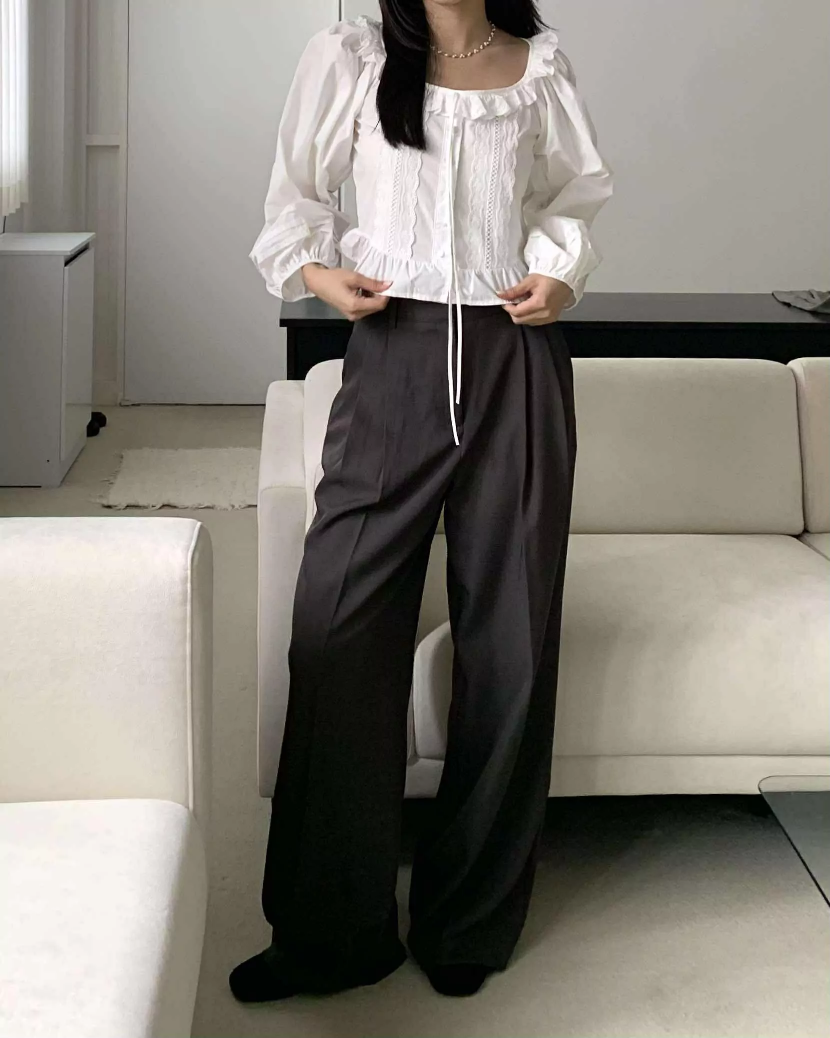 時髦俐落打褶西褲 (深灰)