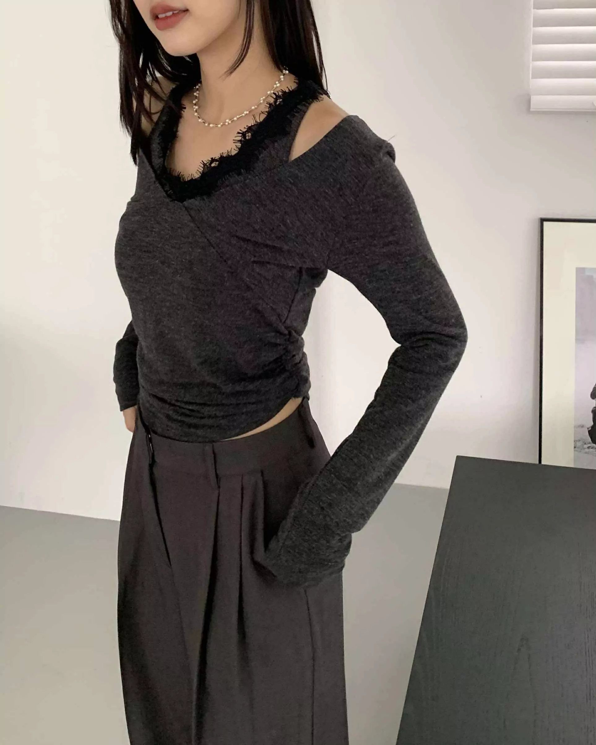 時髦俐落打褶西褲 (深灰)