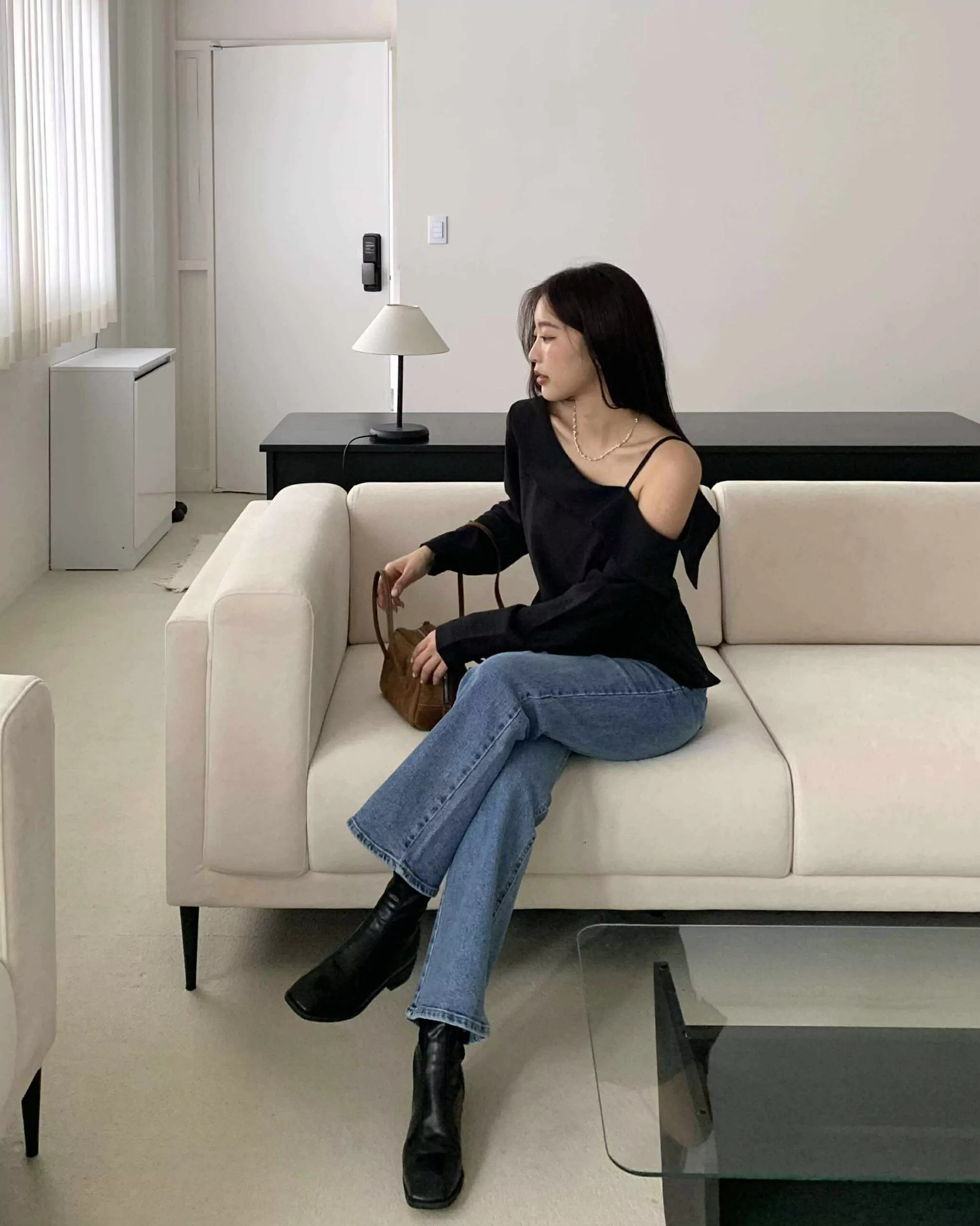 時髦九分喇叭牛仔褲
