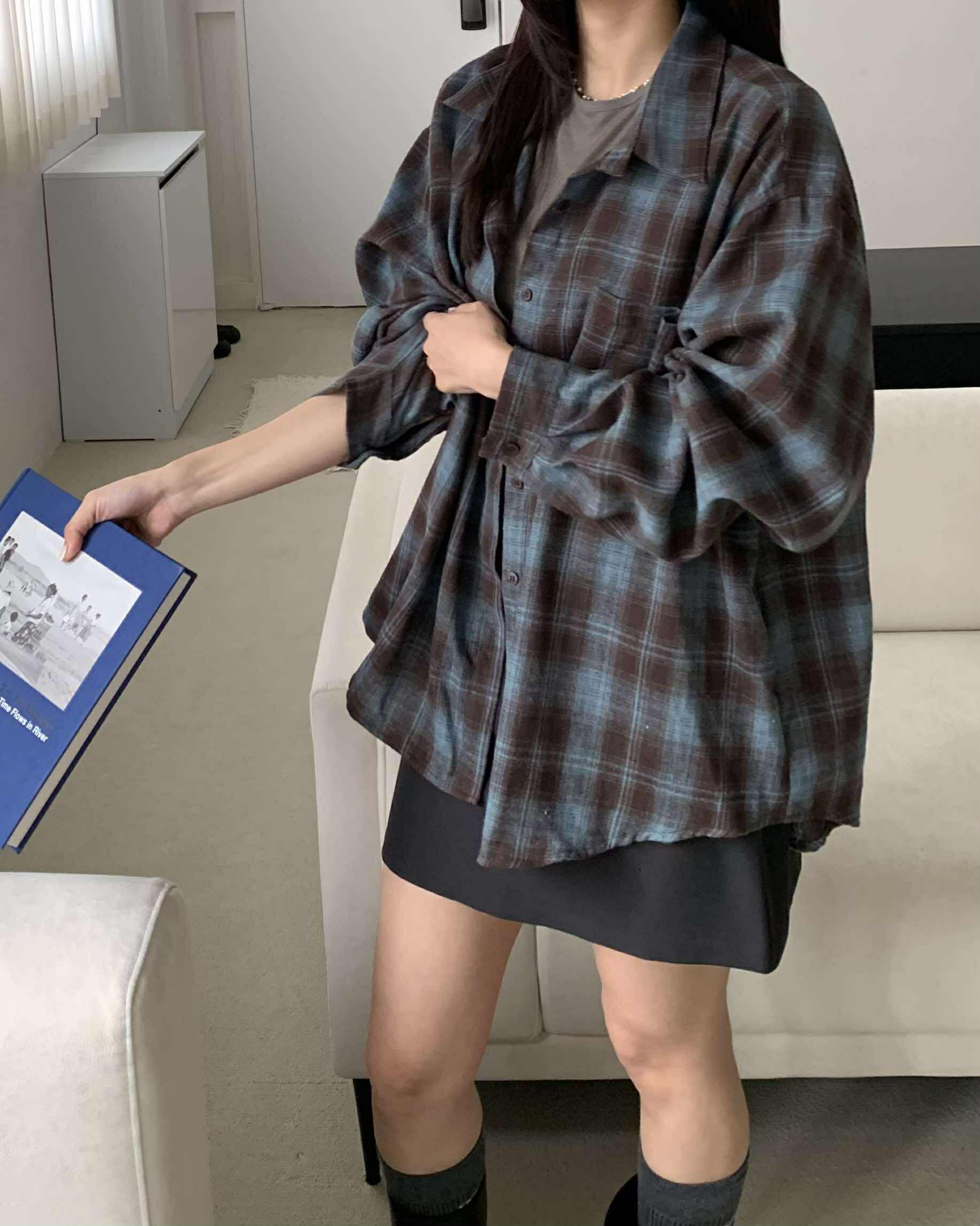 個性磨毛格紋襯衫