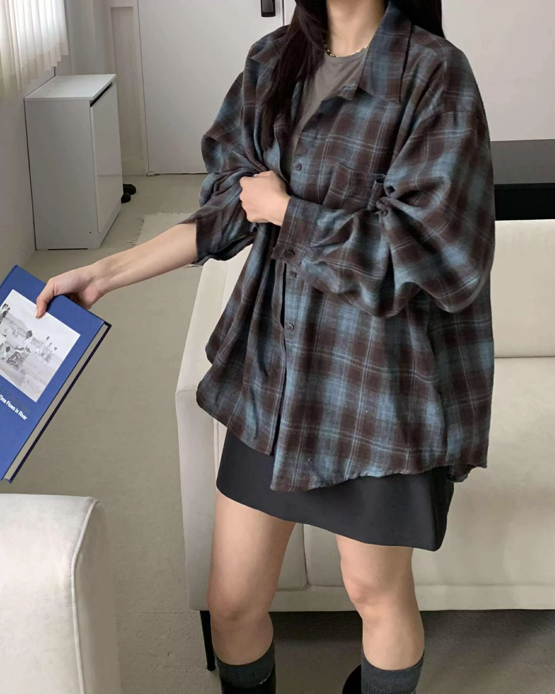 個性磨毛格紋襯衫
