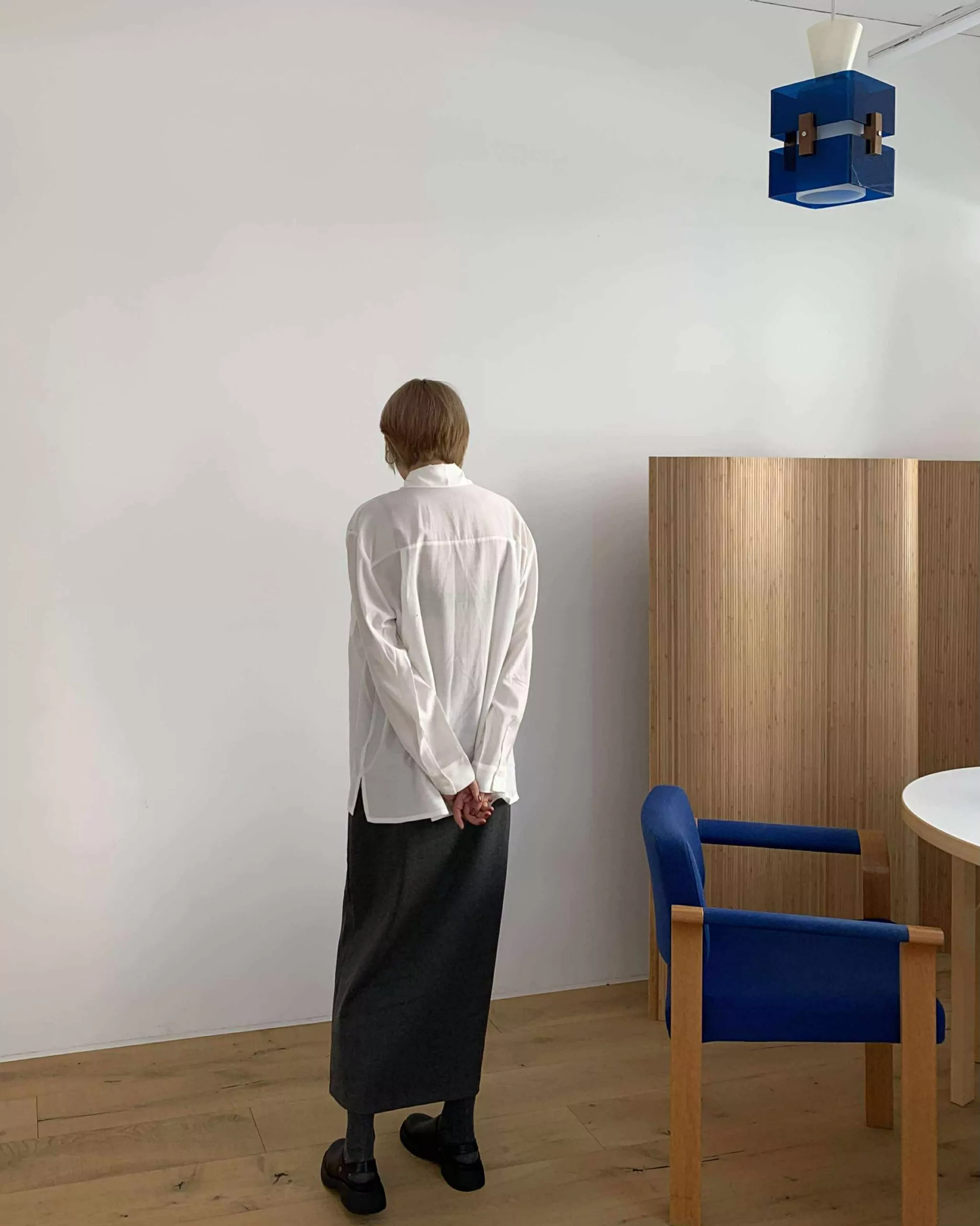 時髦毛呢開衩西裙 (灰)