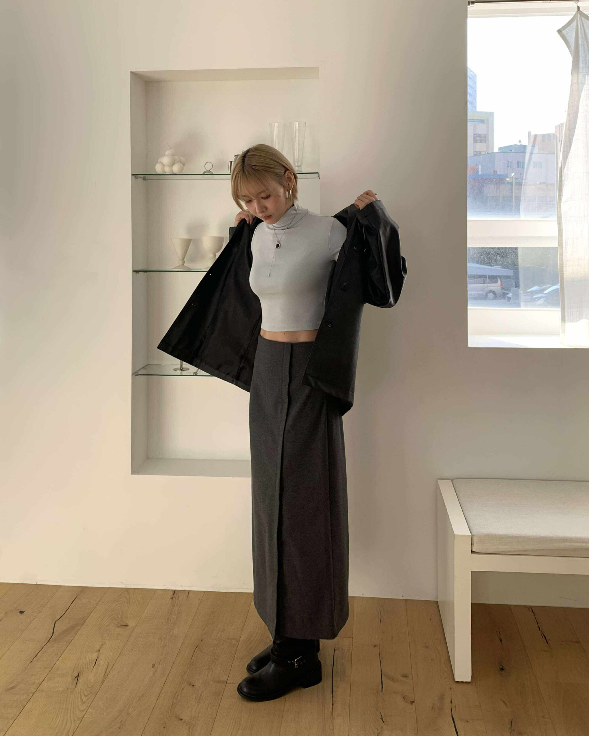 好身材小立領上衣 (藍)