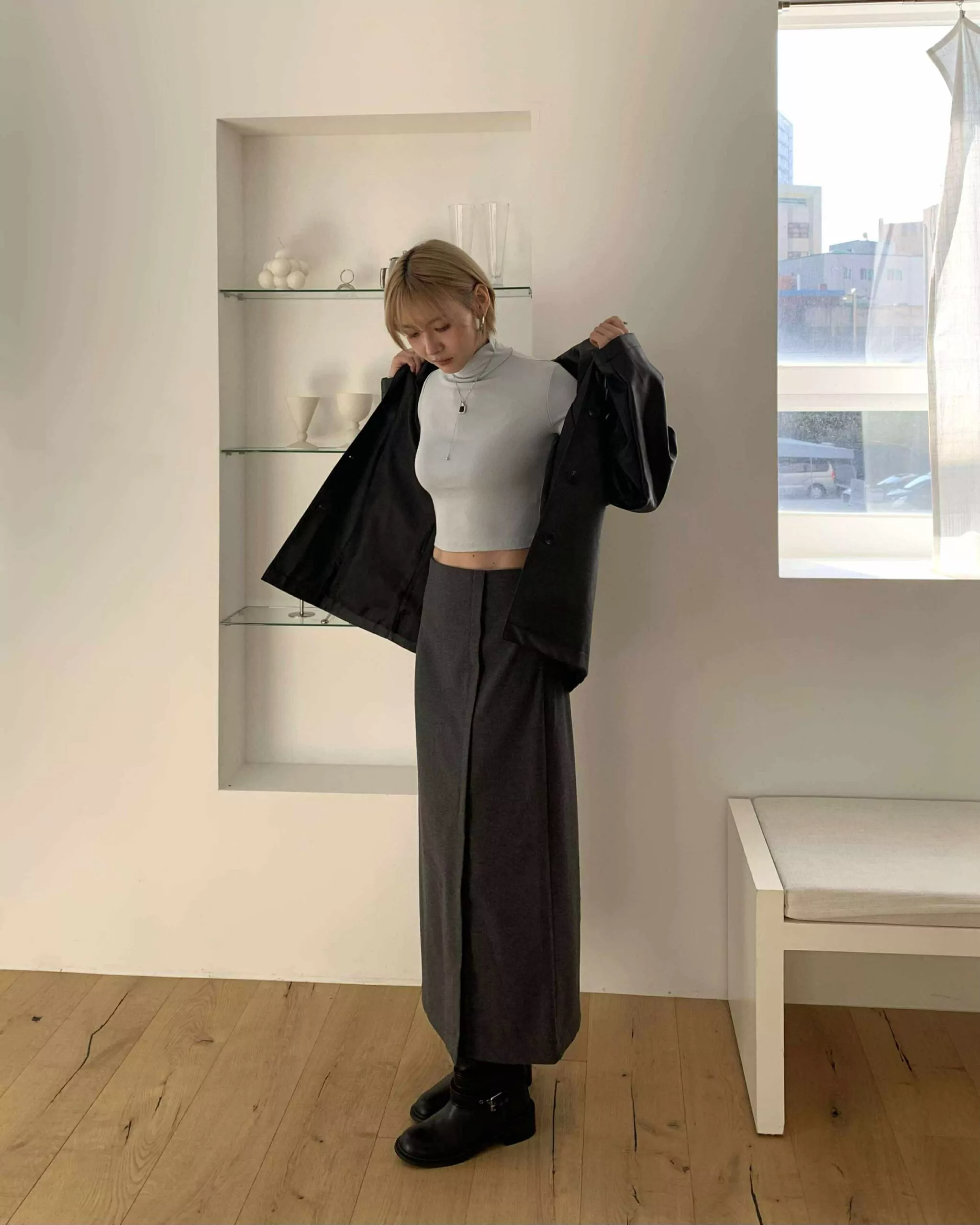 好身材小立領上衣 (藍)