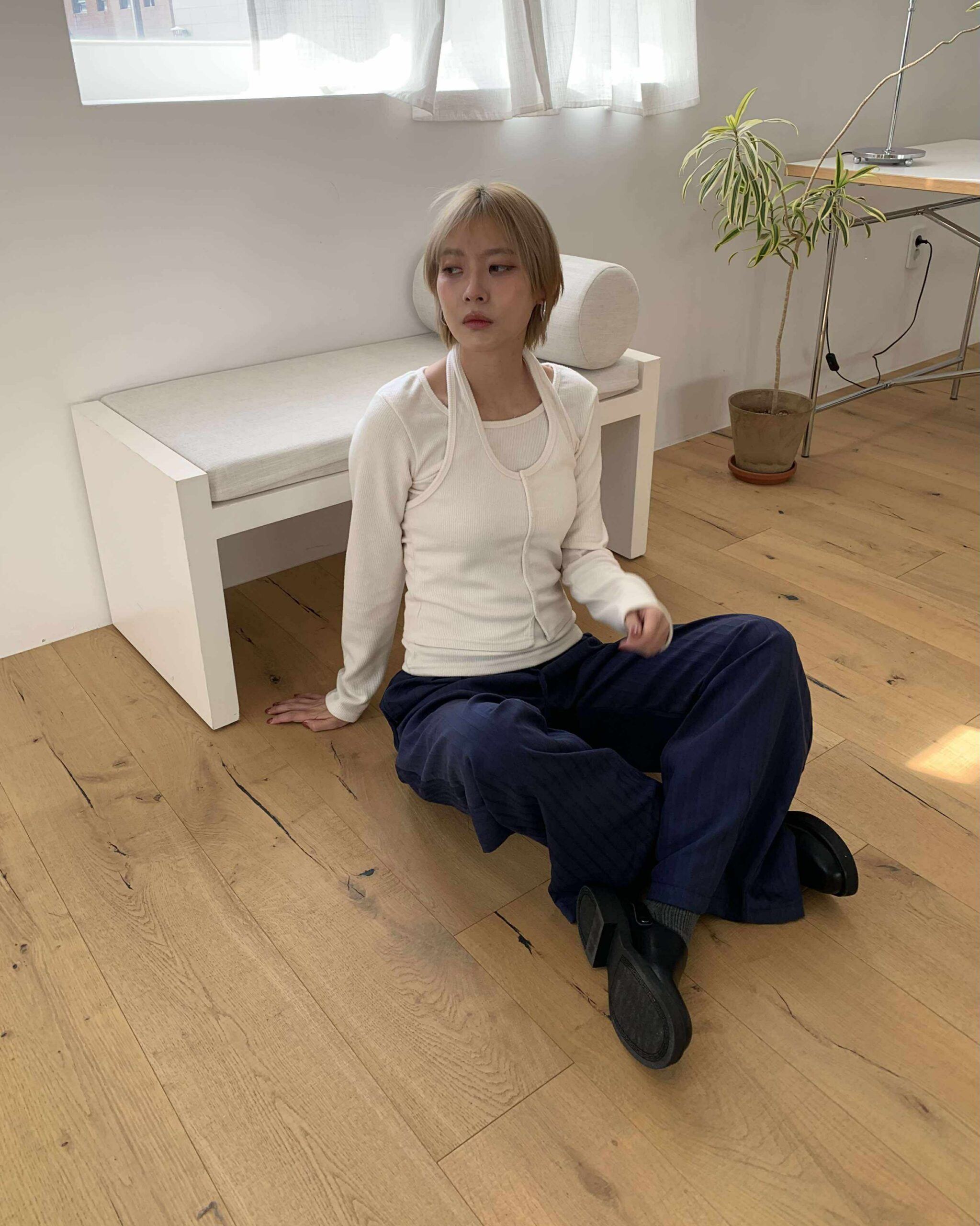 歐膩磨毛繞頸疊穿set (白)