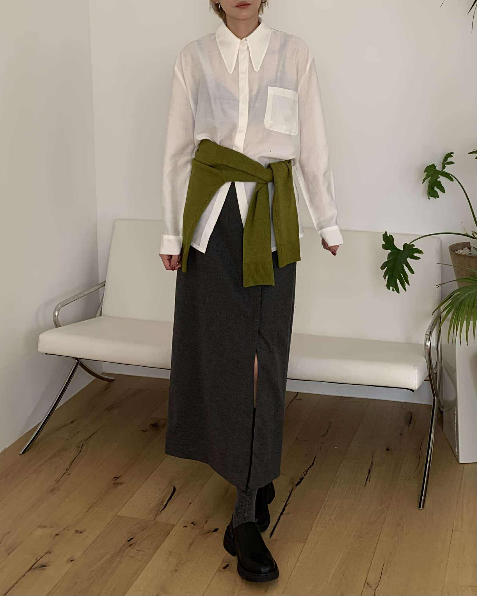 時髦毛呢開衩西裙 (灰)