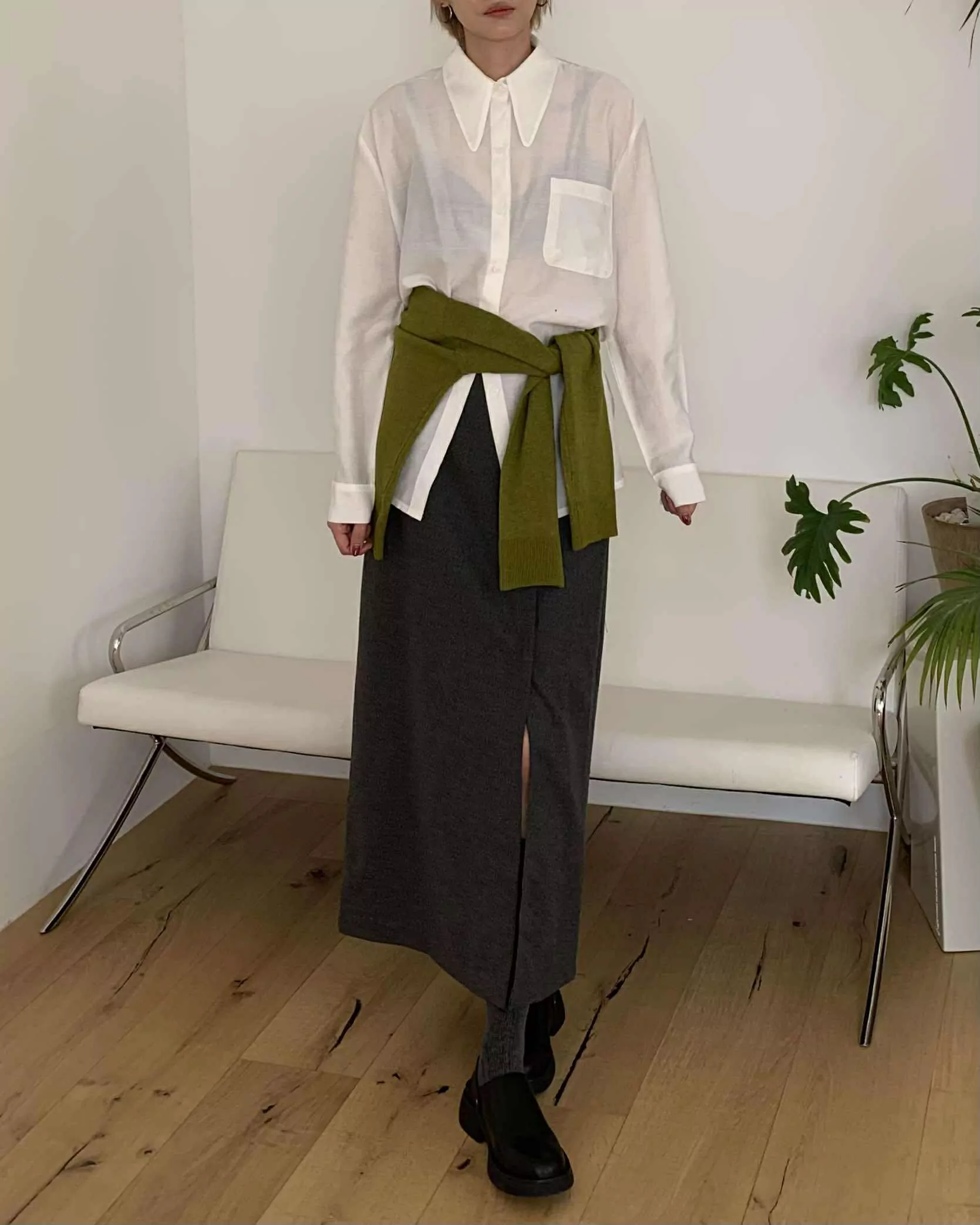 尖尖領造型襯衫 (白)