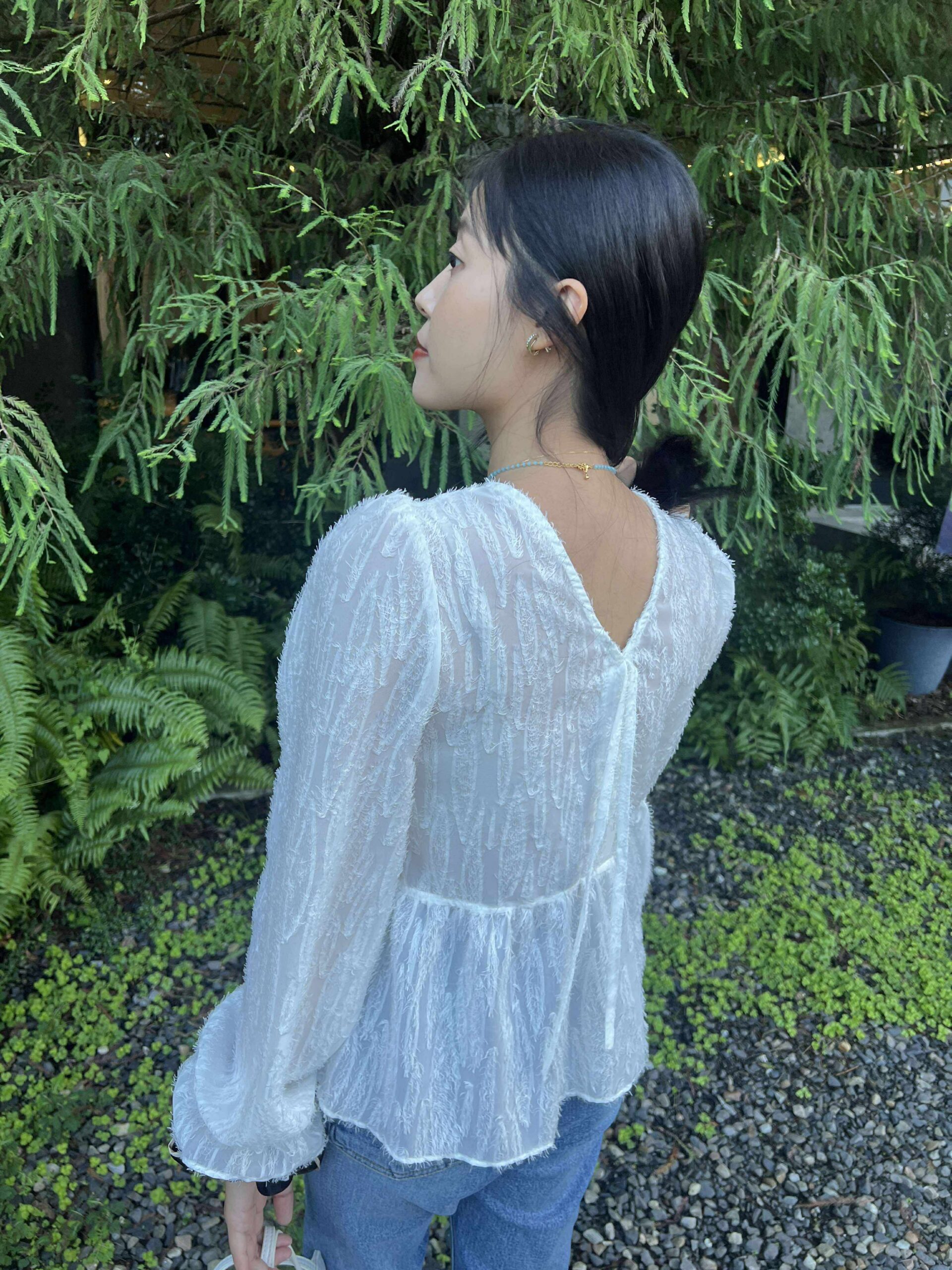 美到發光！仙女綁帶造型上衣 (白)