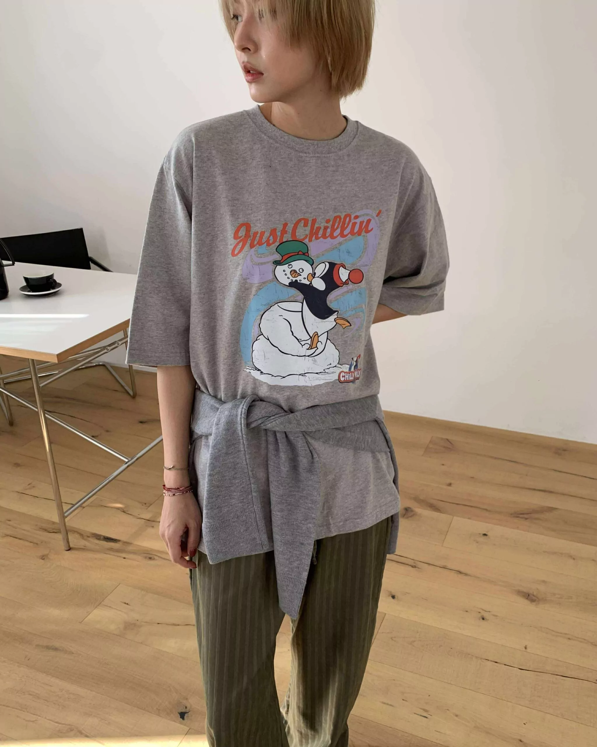 重磅企鵝圖案短袖T (灰)