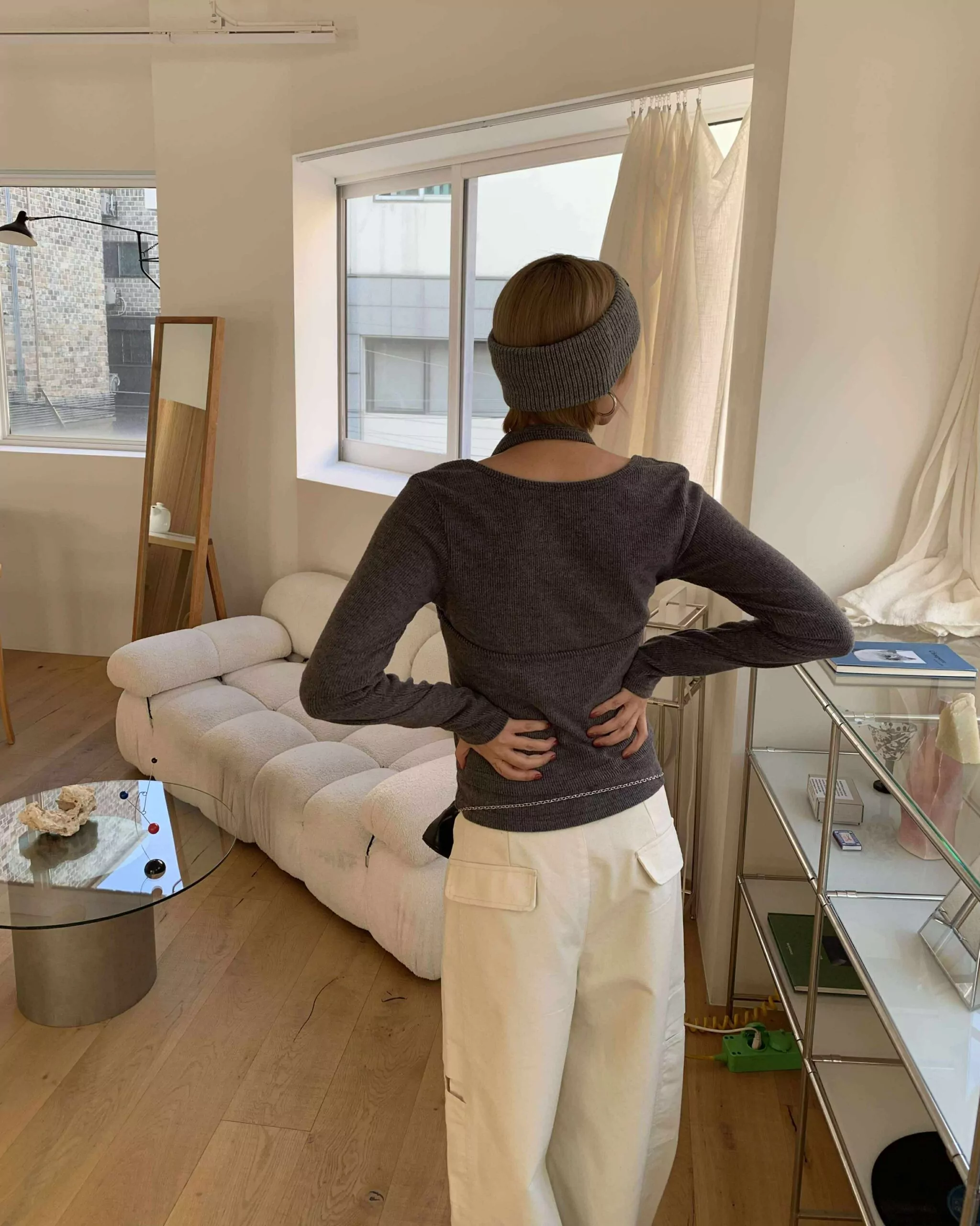 歐膩磨毛繞頸疊穿set (灰)