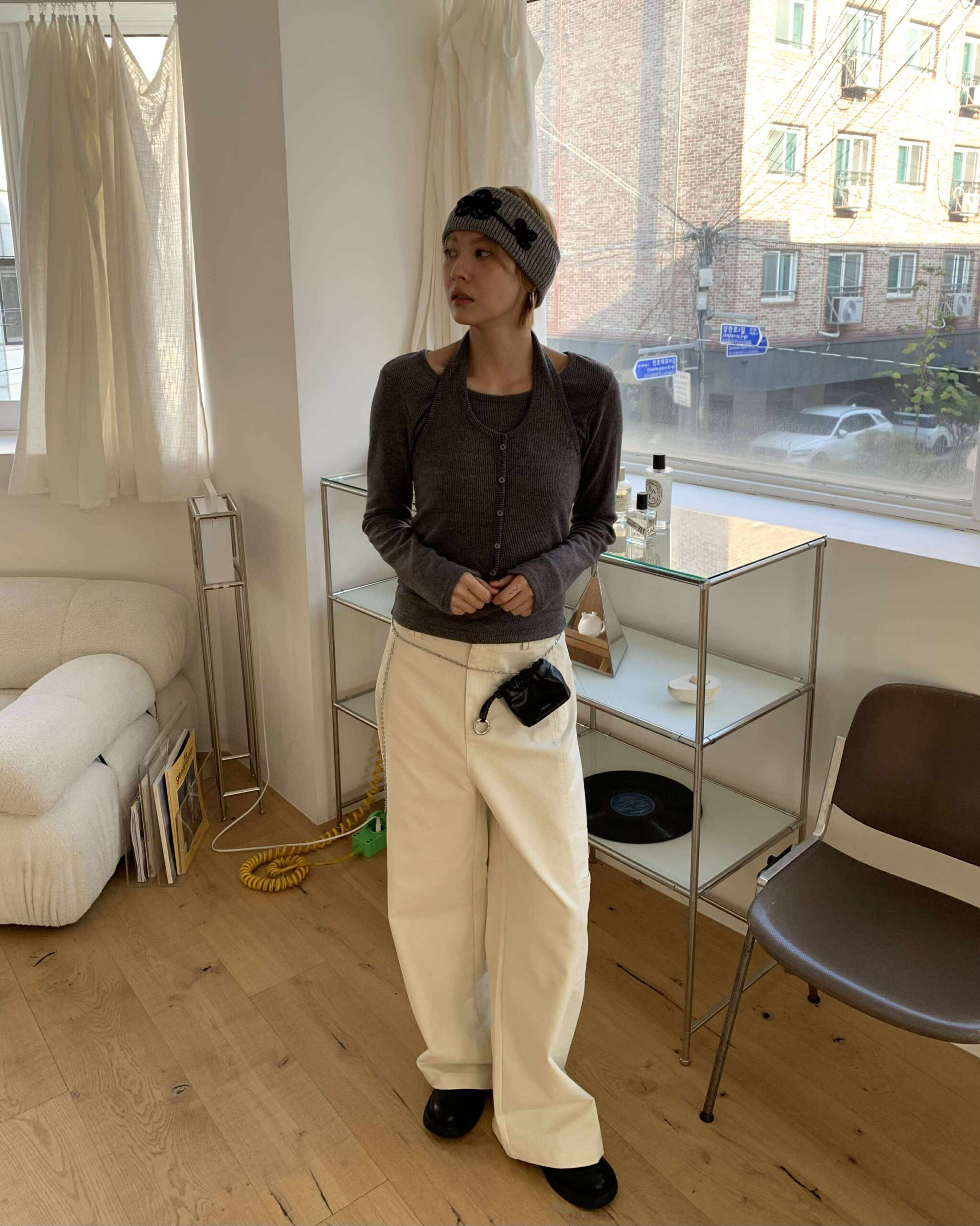 歐膩磨毛繞頸疊穿set (灰)