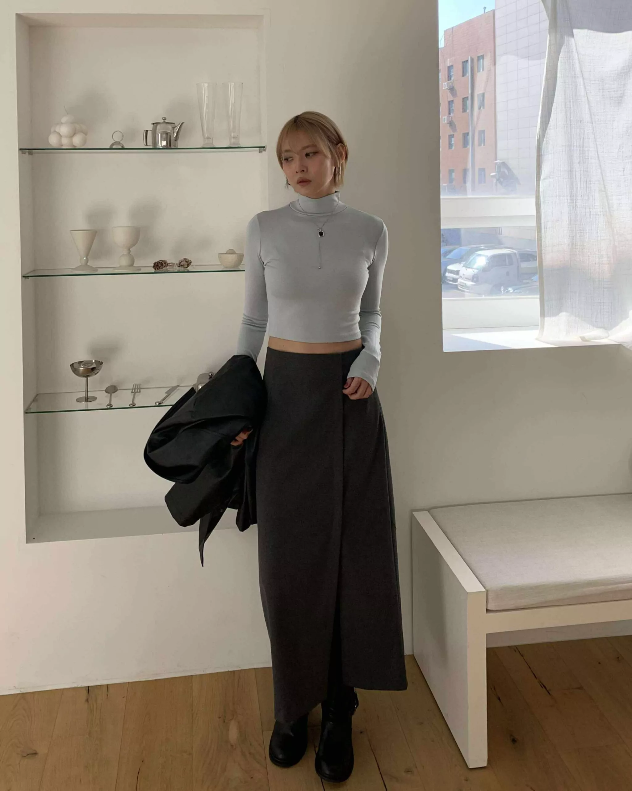 好身材小立領上衣 (藍)