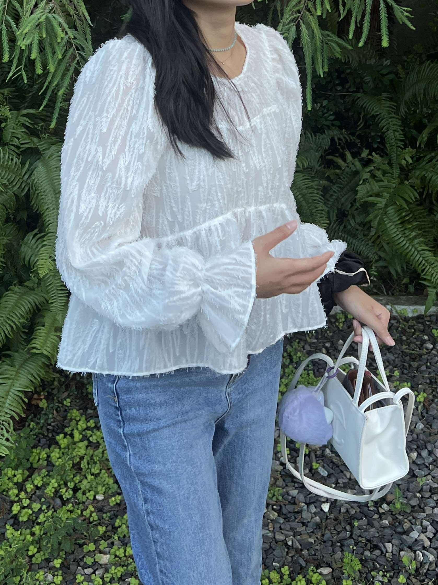 美到發光！仙女綁帶造型上衣 (白)