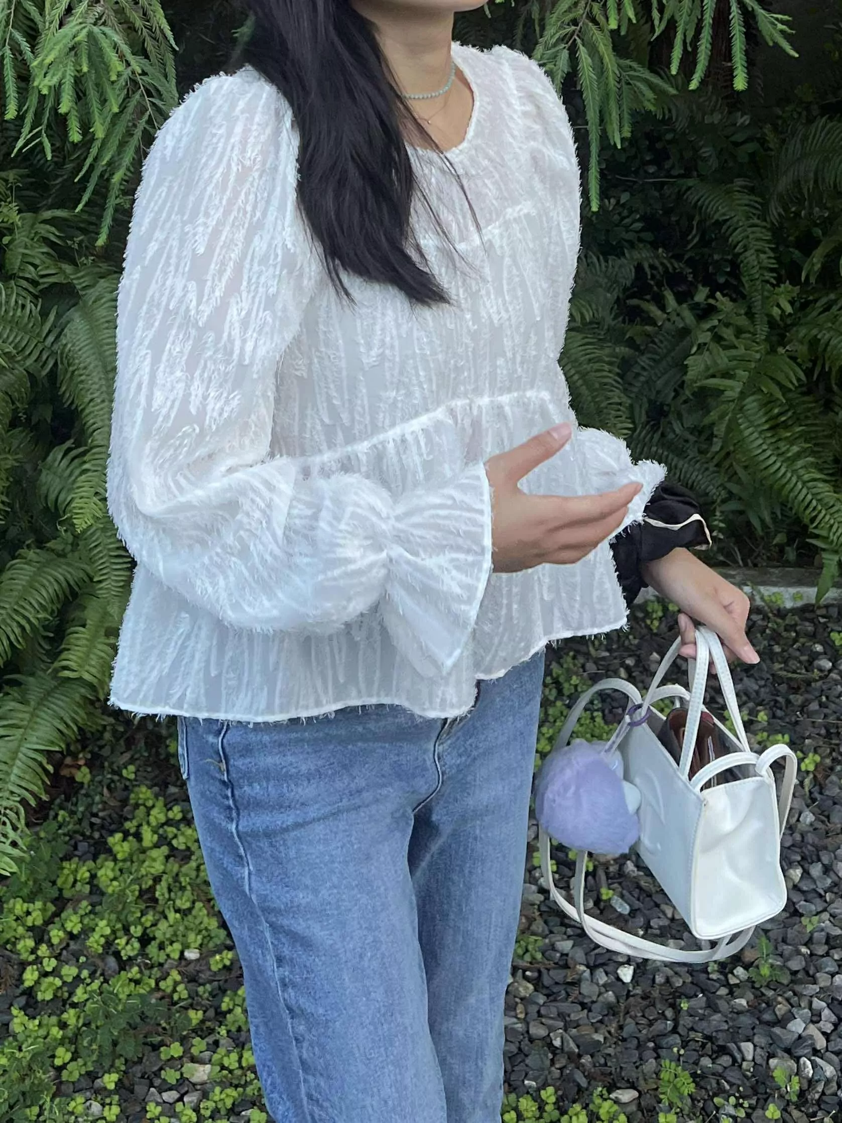 美到發光！仙女綁帶造型上衣 (白)