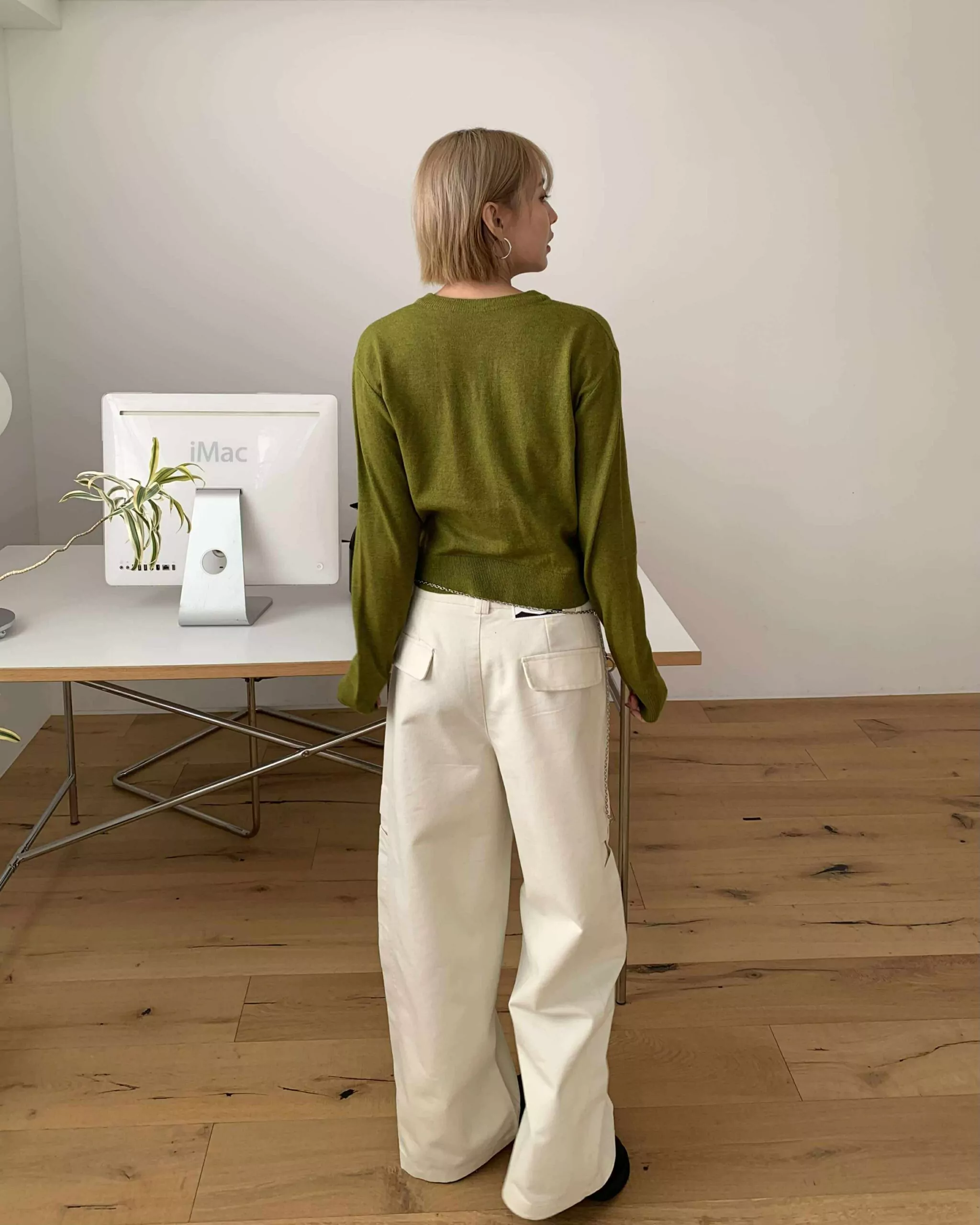 個性挺版口袋寬褲 (米白)