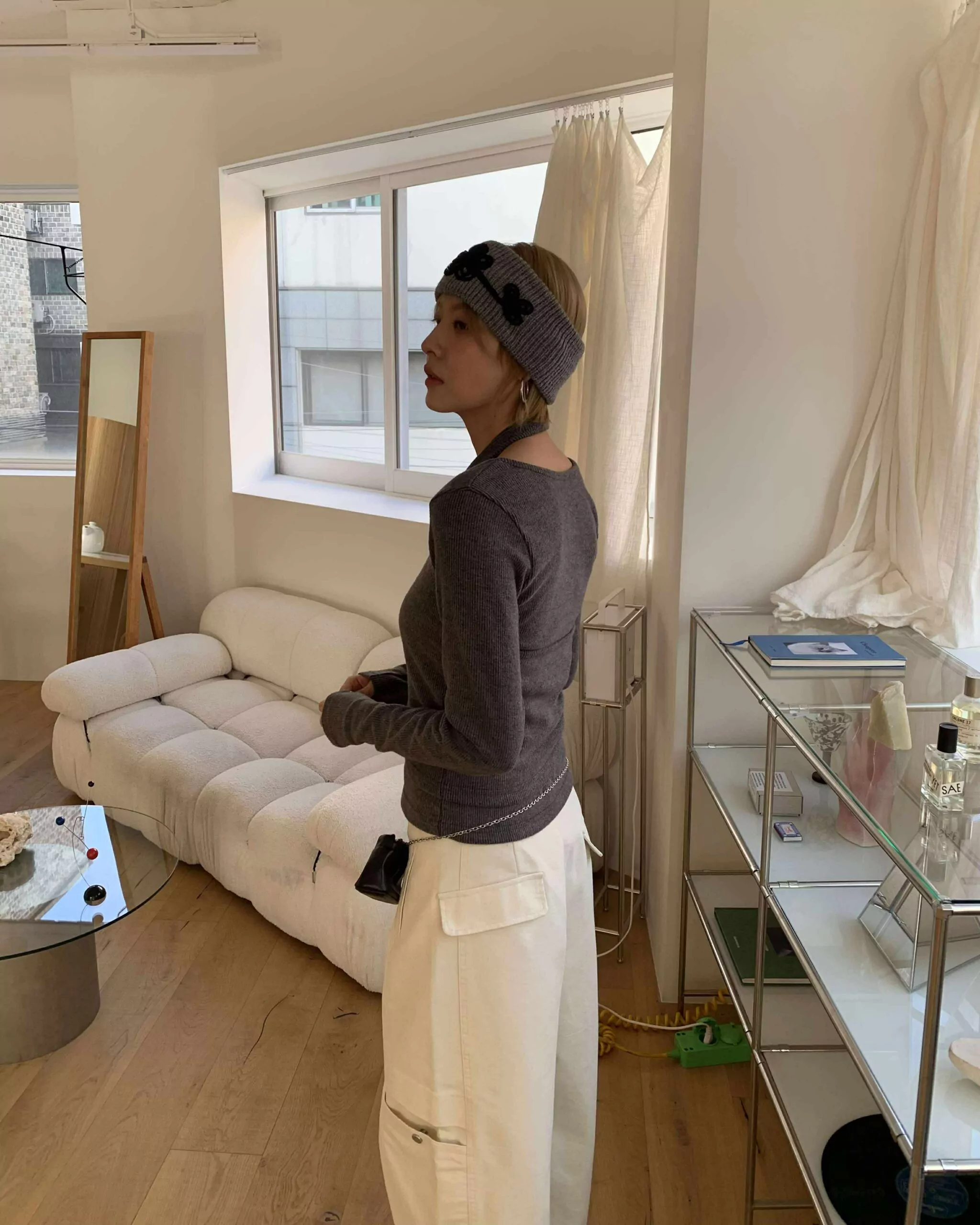 歐膩磨毛繞頸疊穿set (灰)