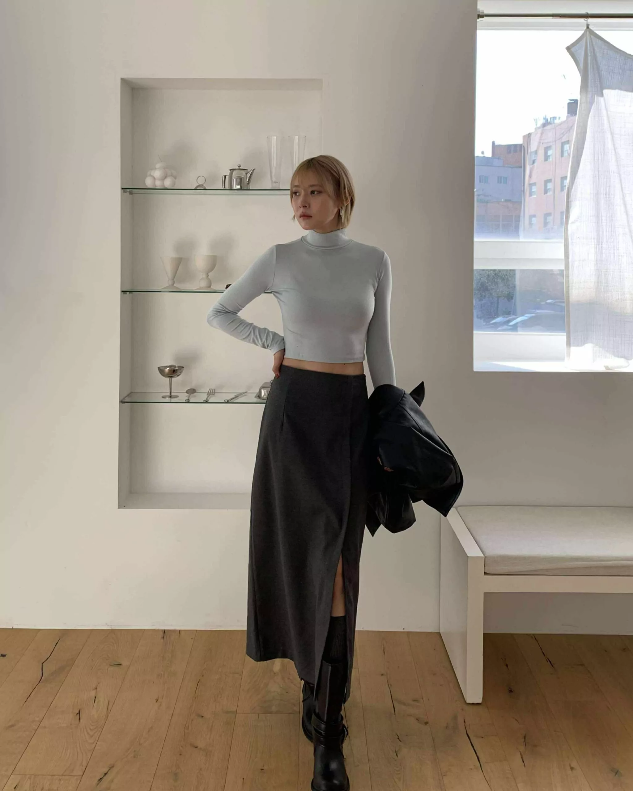 好身材小立領上衣 (藍)