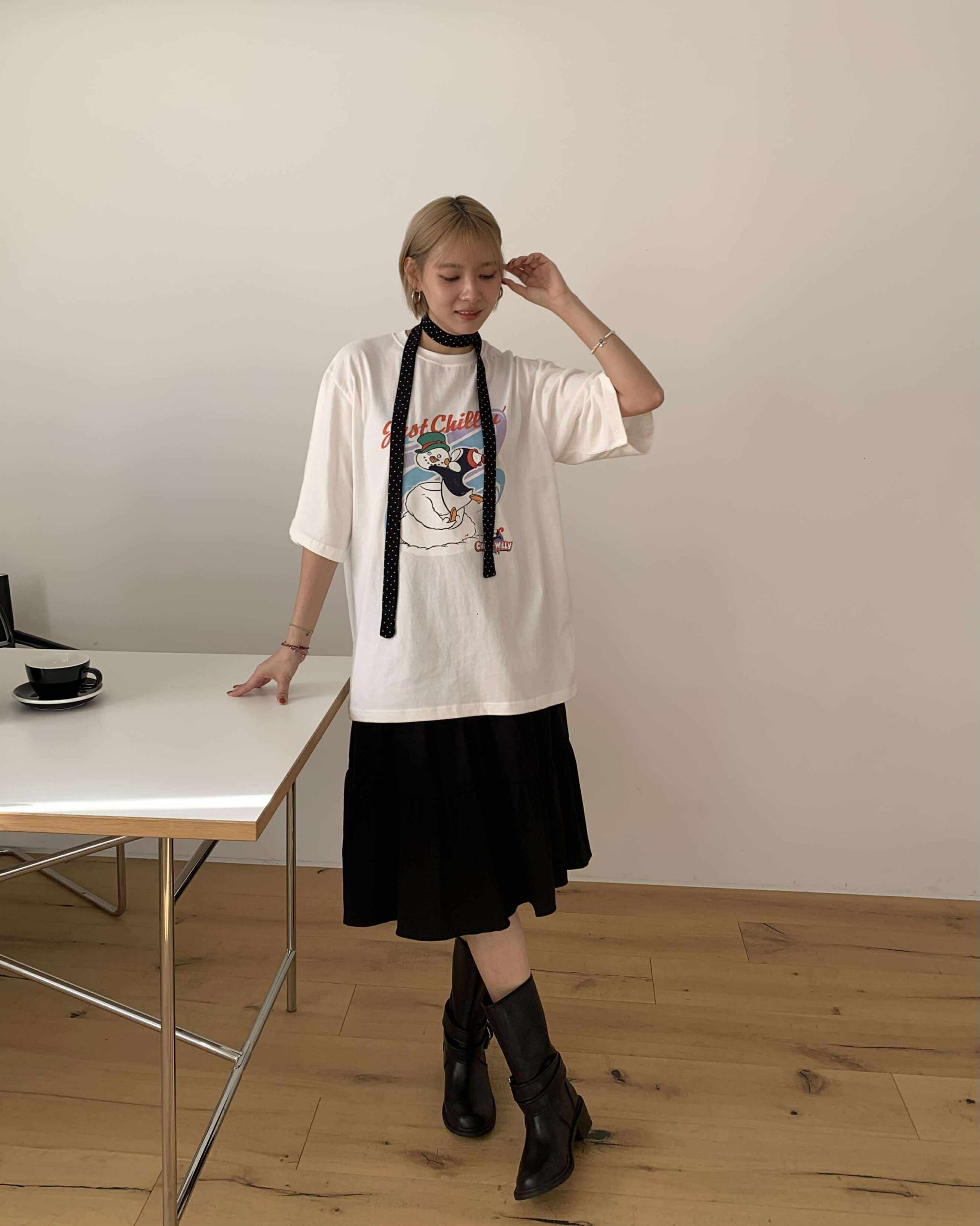 重磅企鵝圖案短袖T (白)