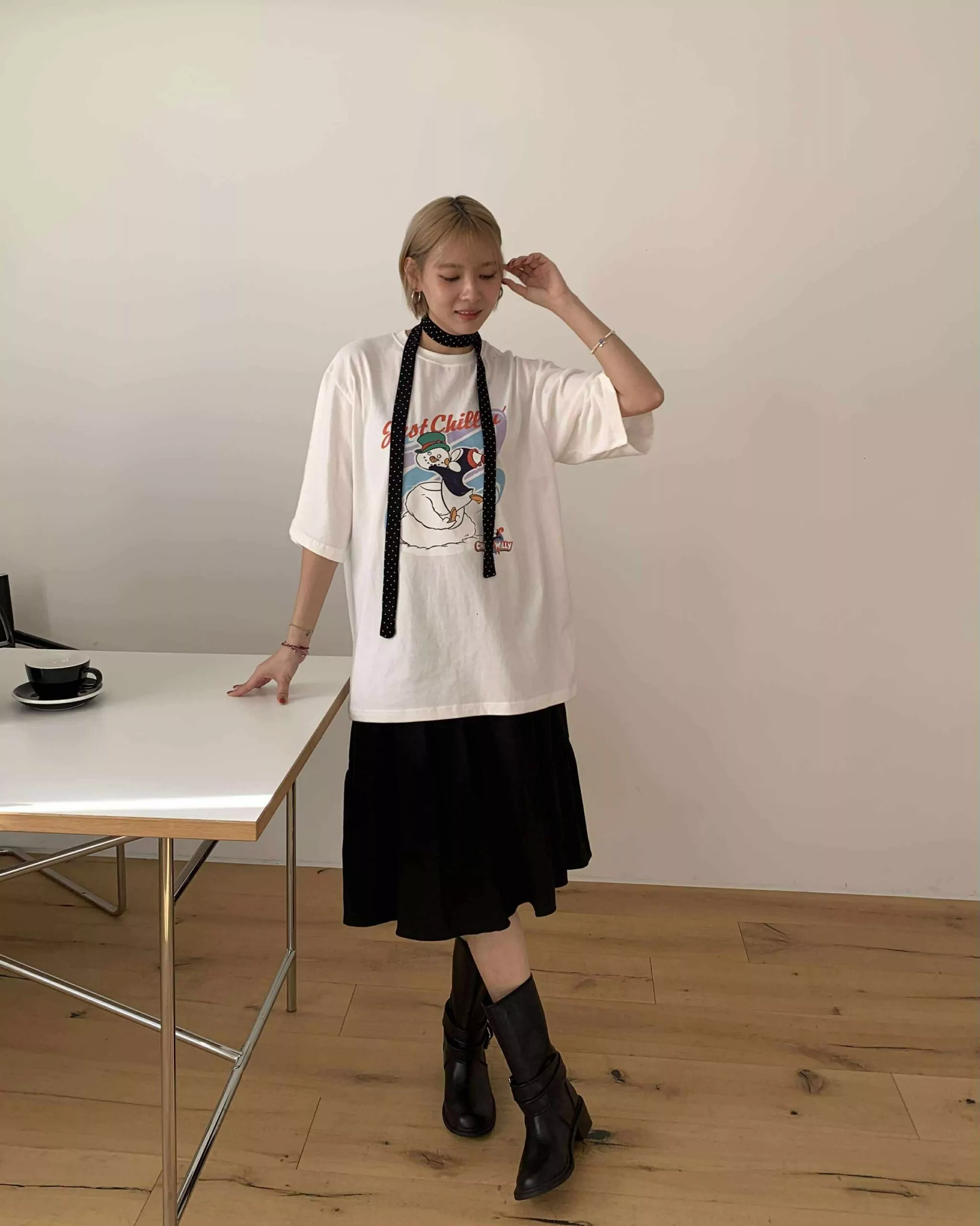 重磅企鵝圖案短袖T (白)