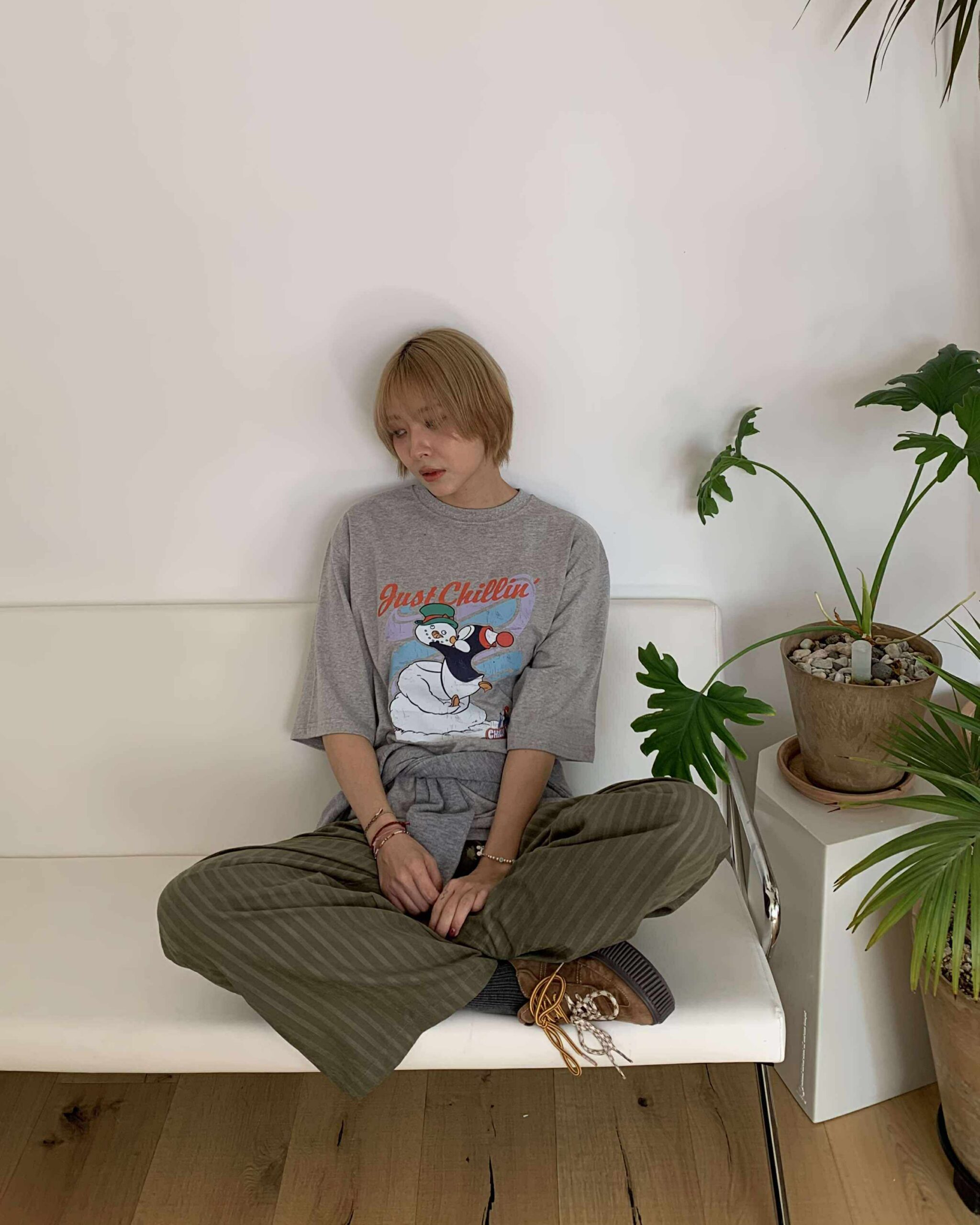 慵懶條紋長褲 (綠)