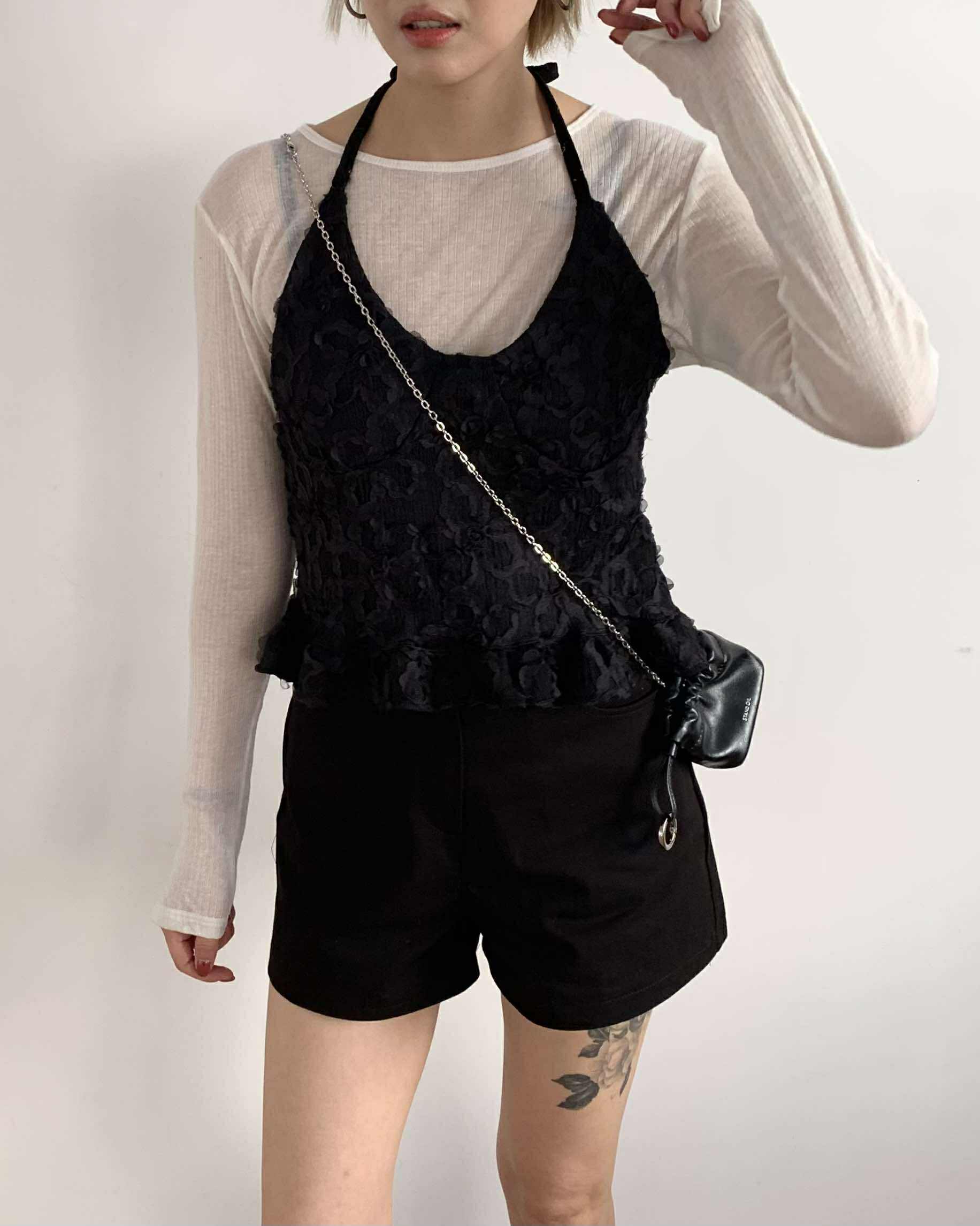 立體花朵小華麗背心 (黑)